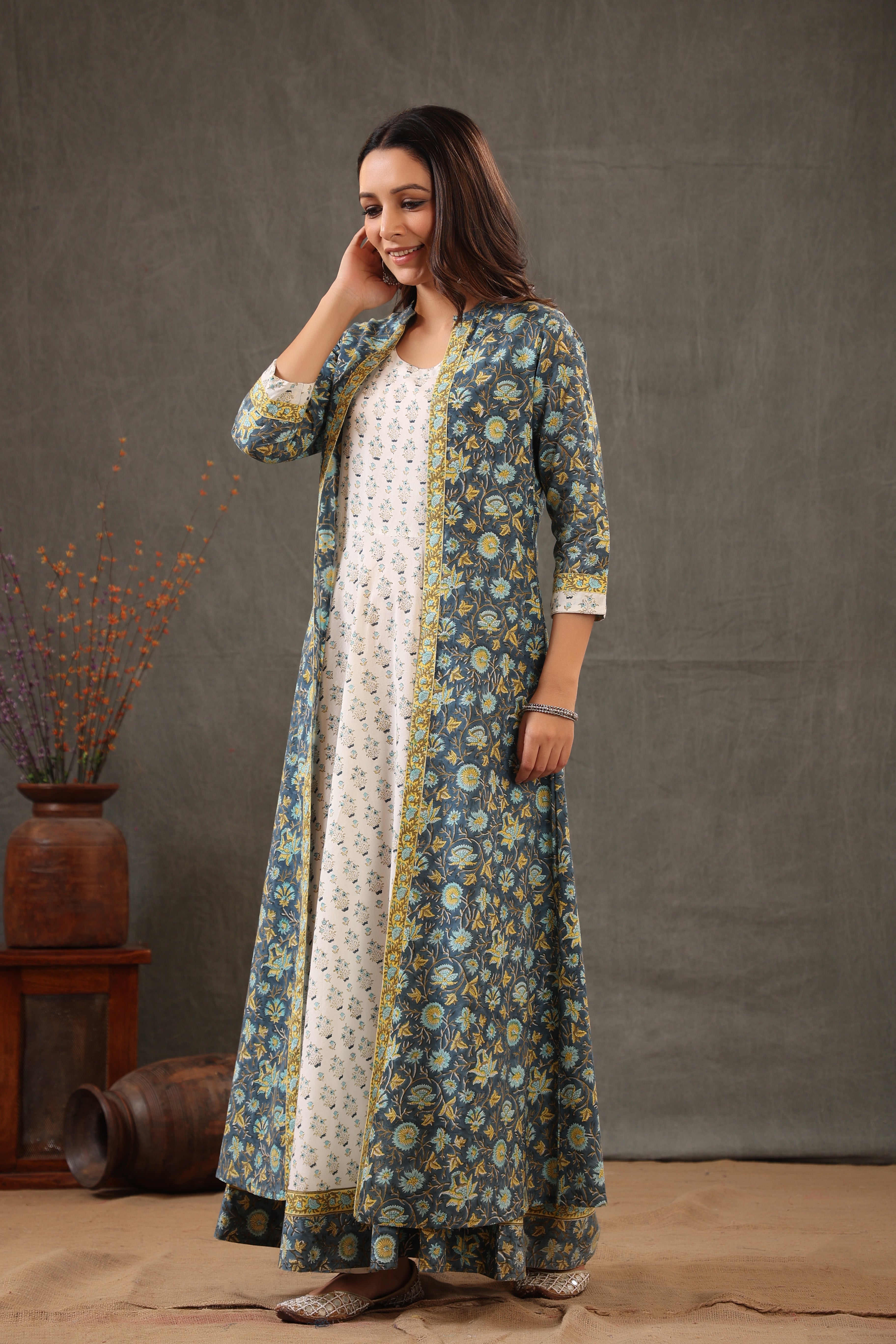 Cobalt Blue and lemon yellow double layered dress
