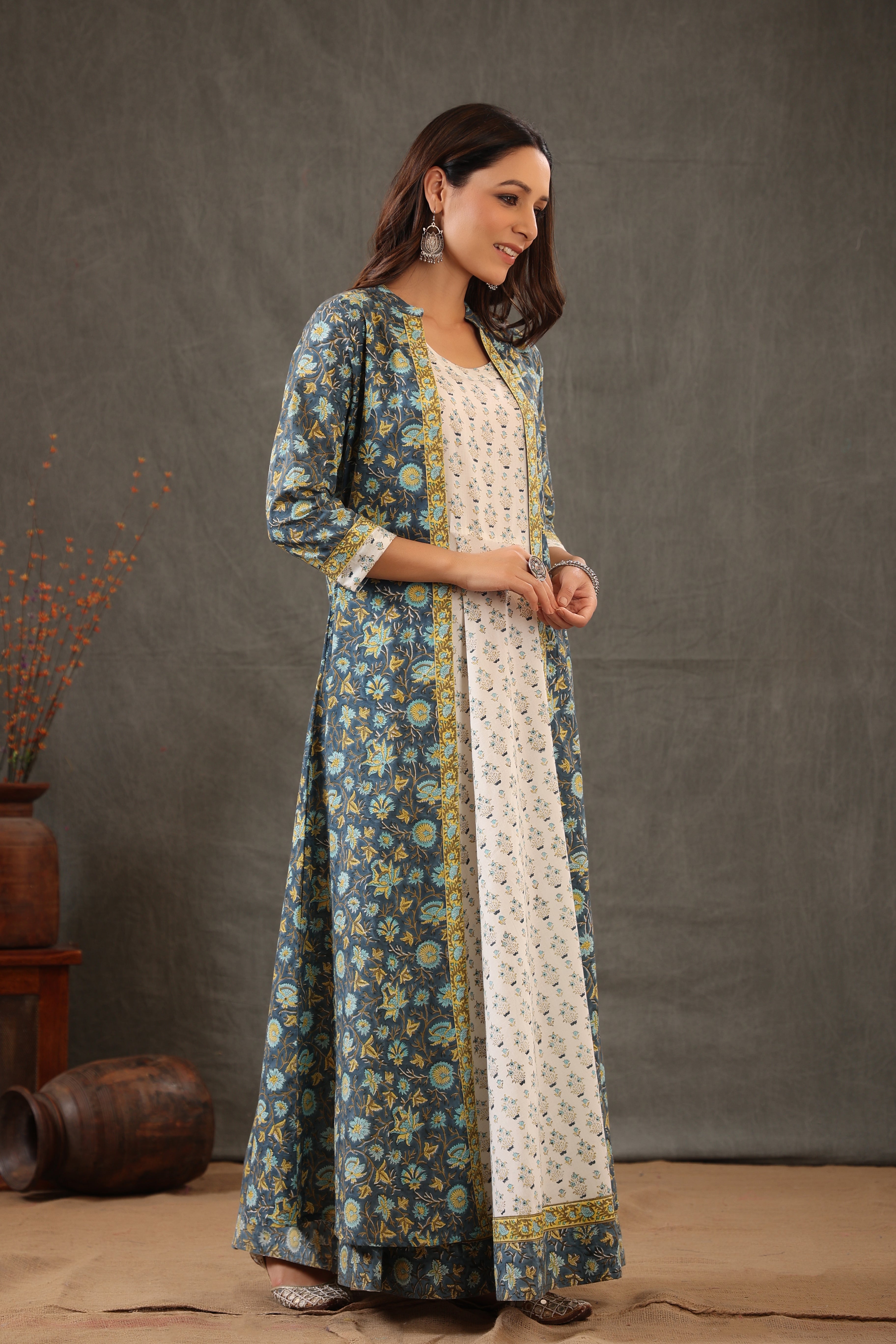 Cobalt Blue and lemon yellow double layered dress