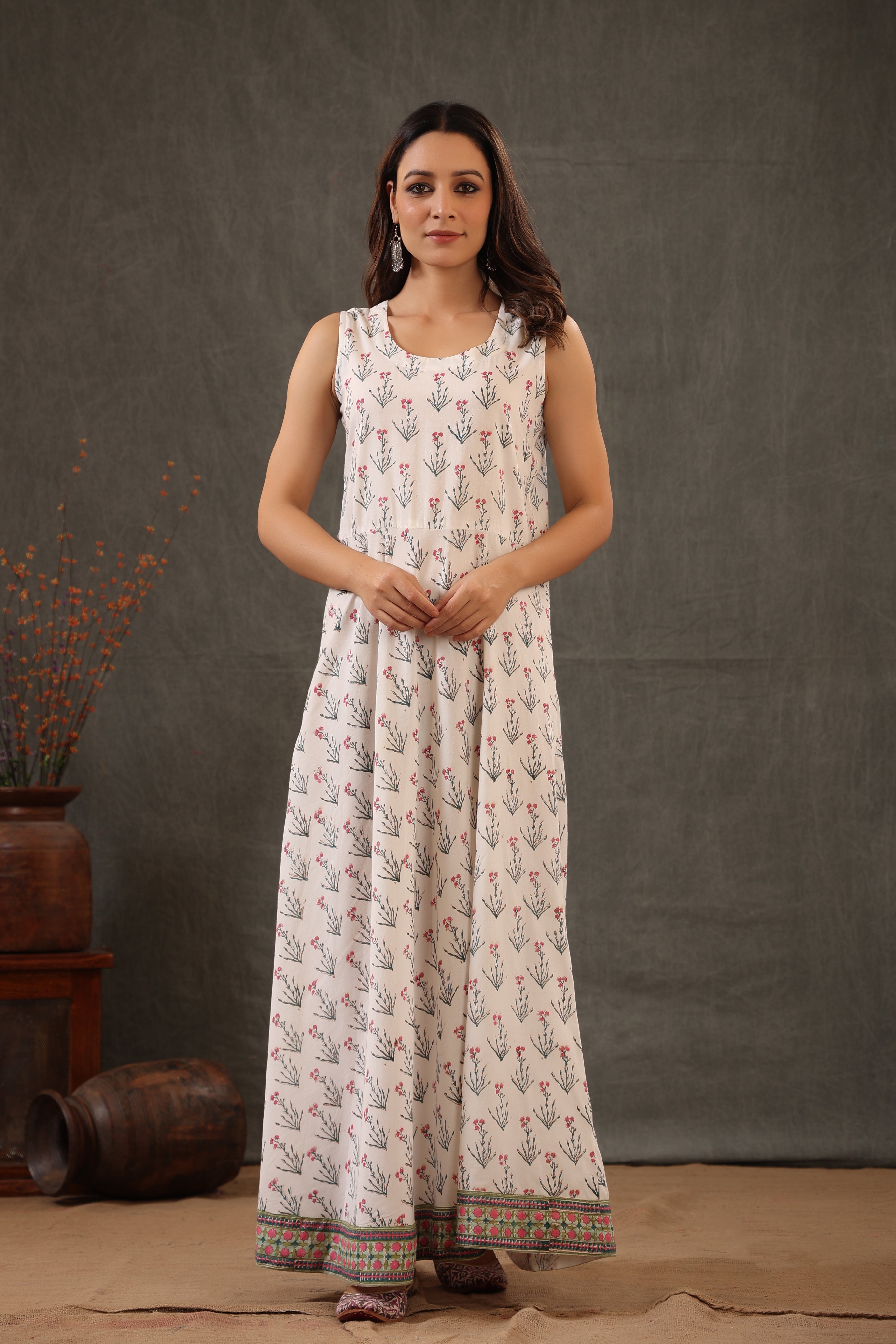 Mint green block printed double layered dress
