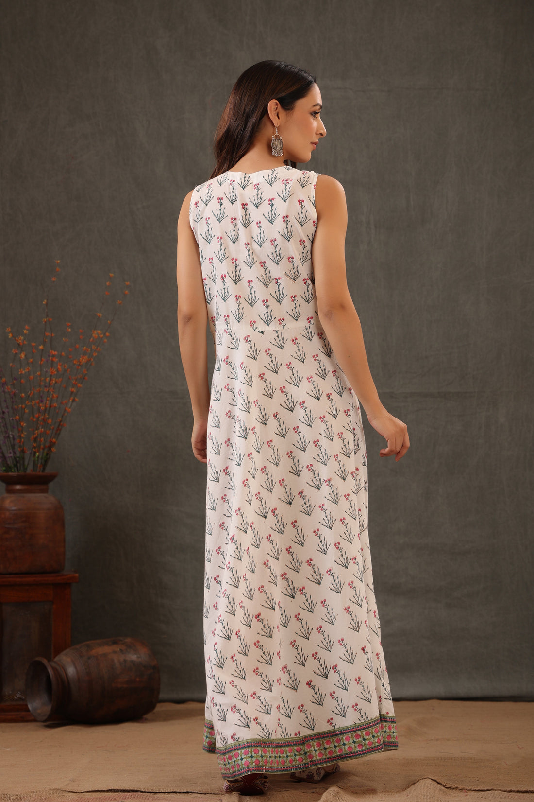 Mint green block printed double layered dress