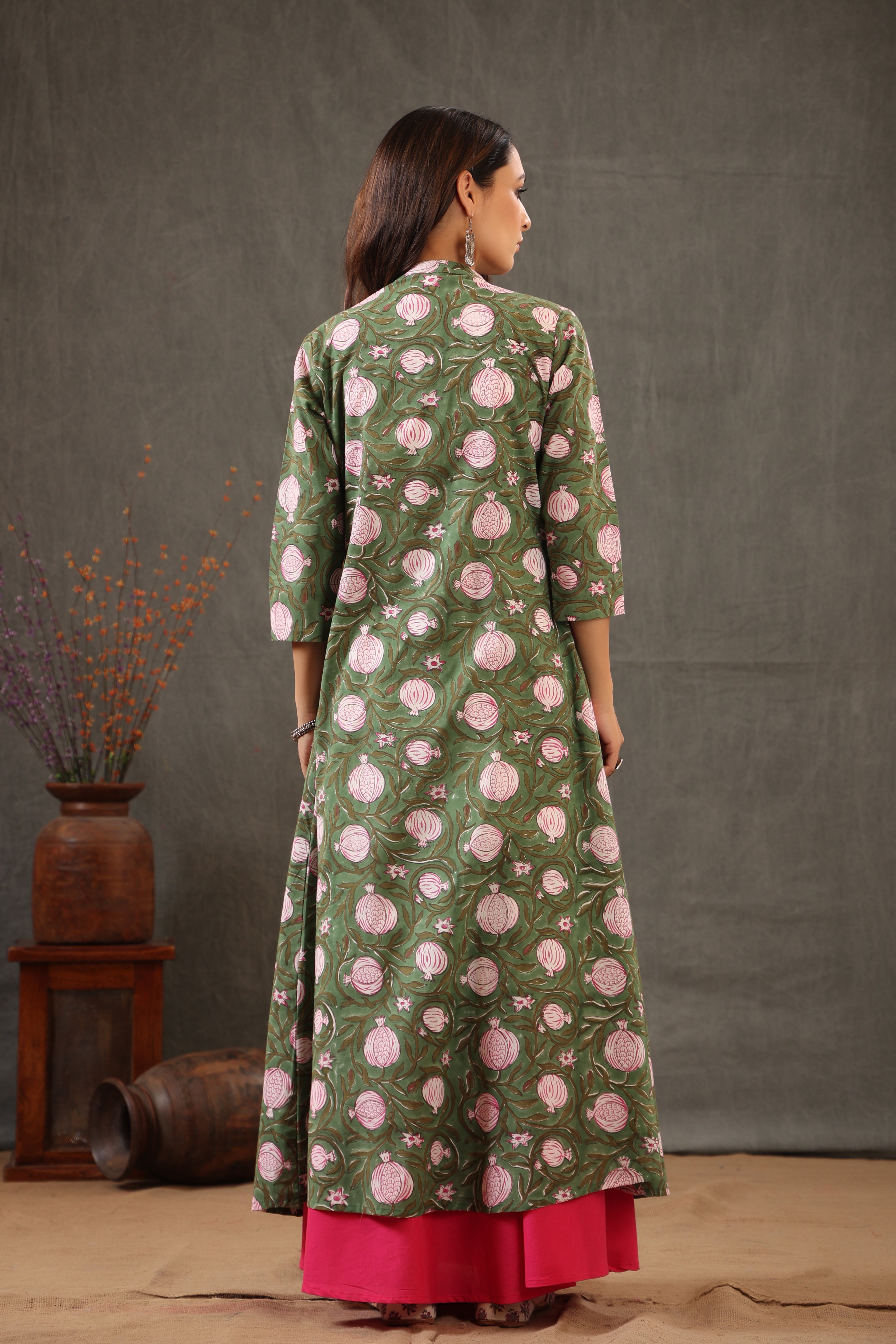 Parrot Green and Fuscia pink double layered dress