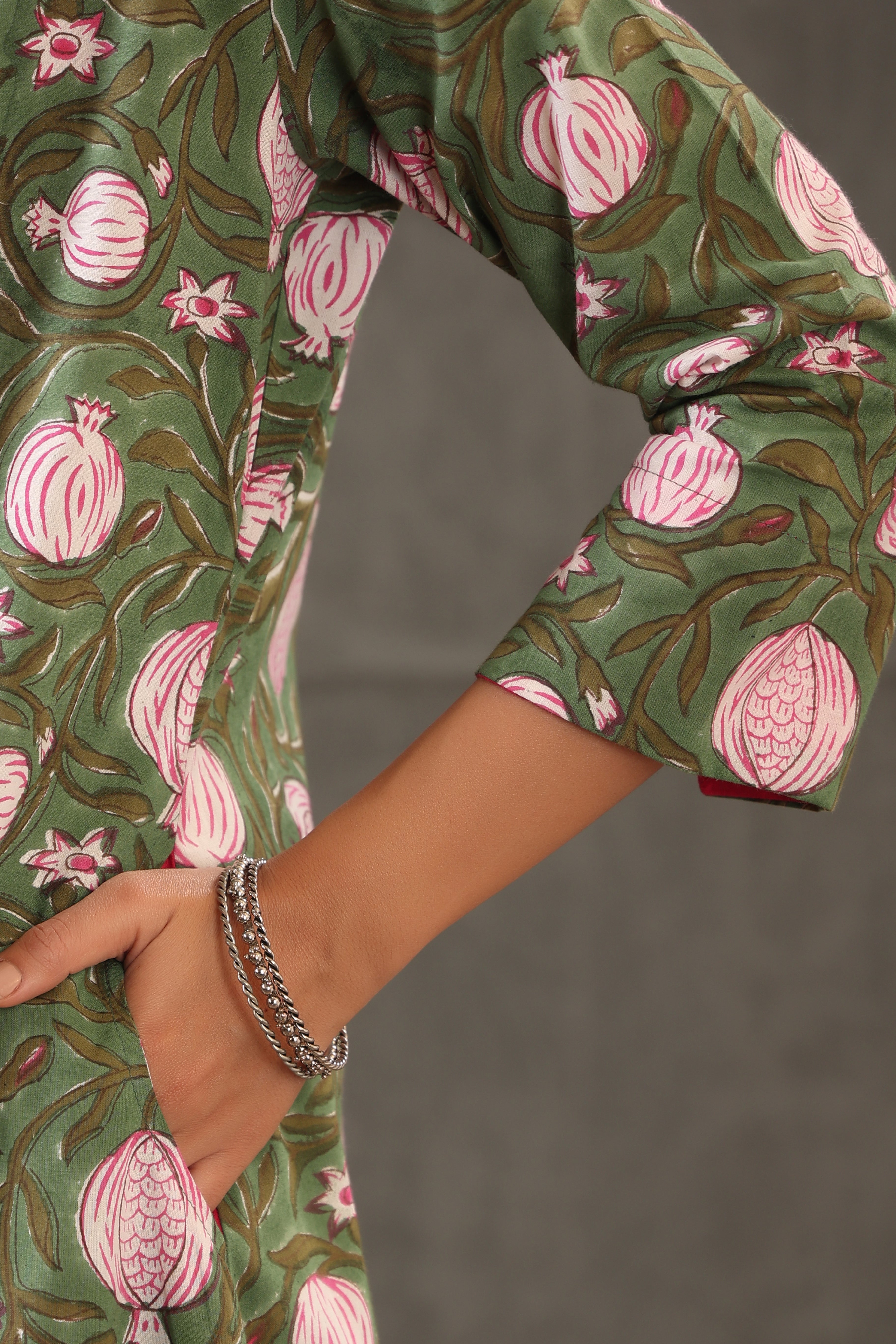 Parrot Green and Fuscia pink double layered dress