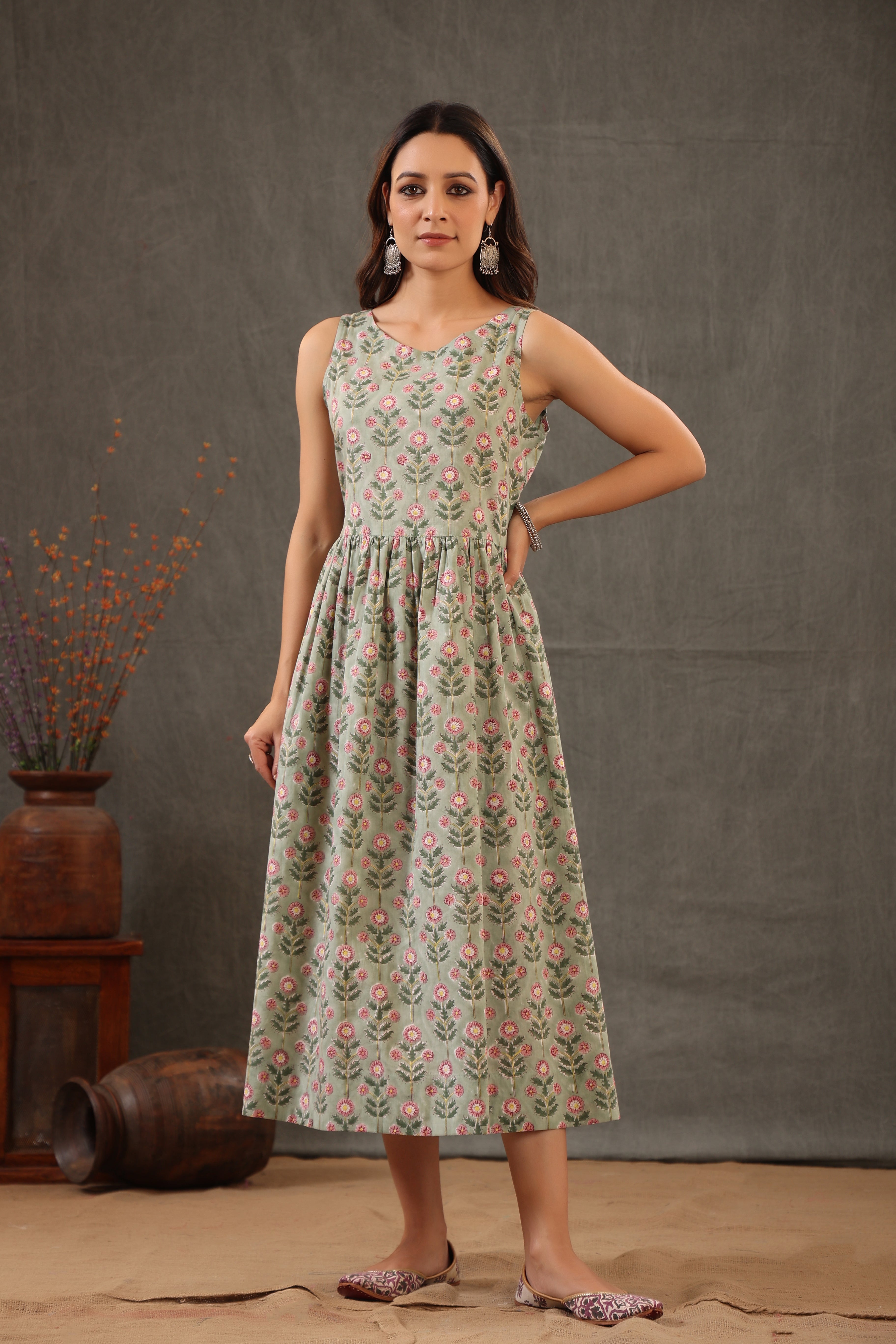Salmon Pink with Mint Green Double Layered Dress