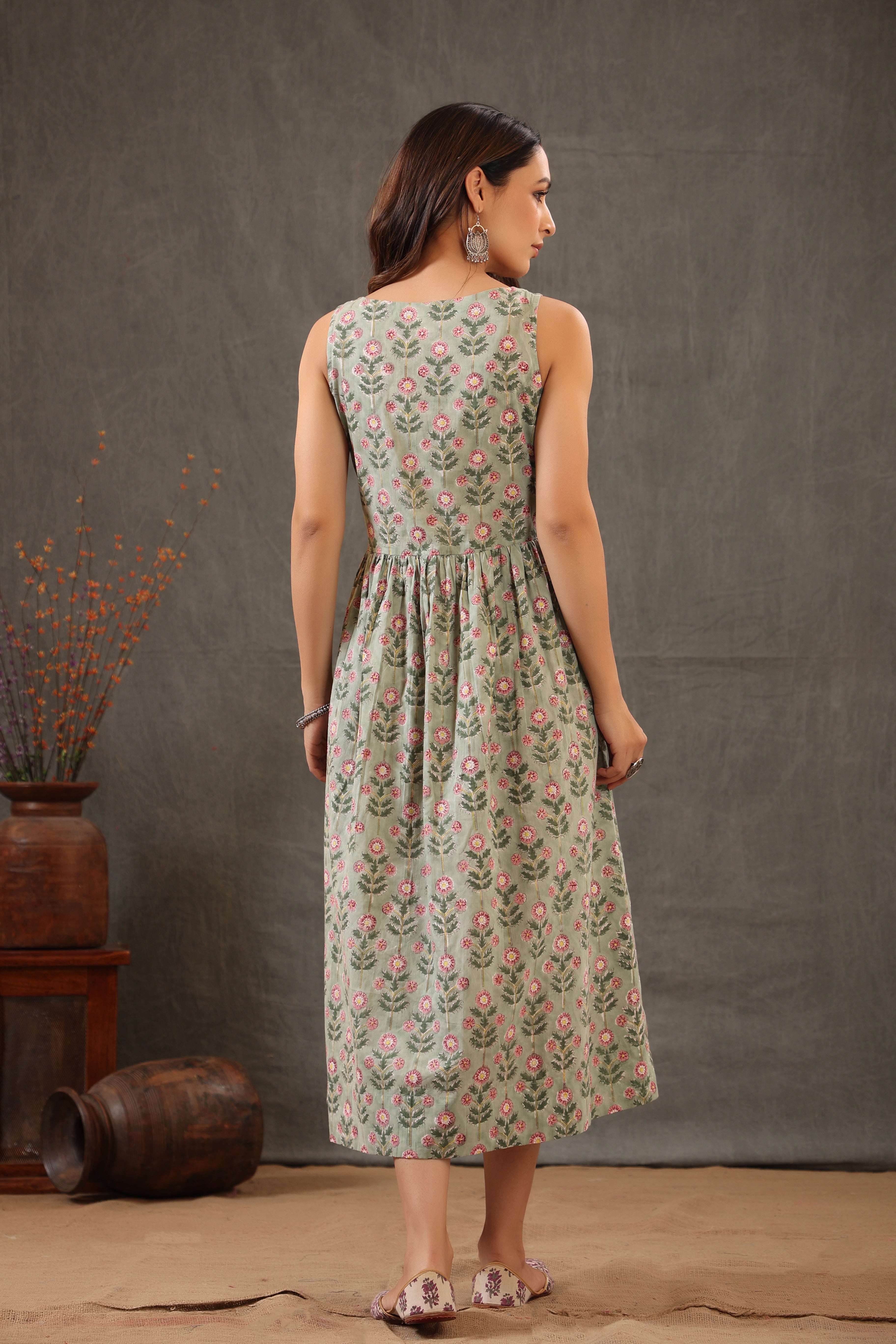 Salmon Pink with Mint Green Double Layered Dress