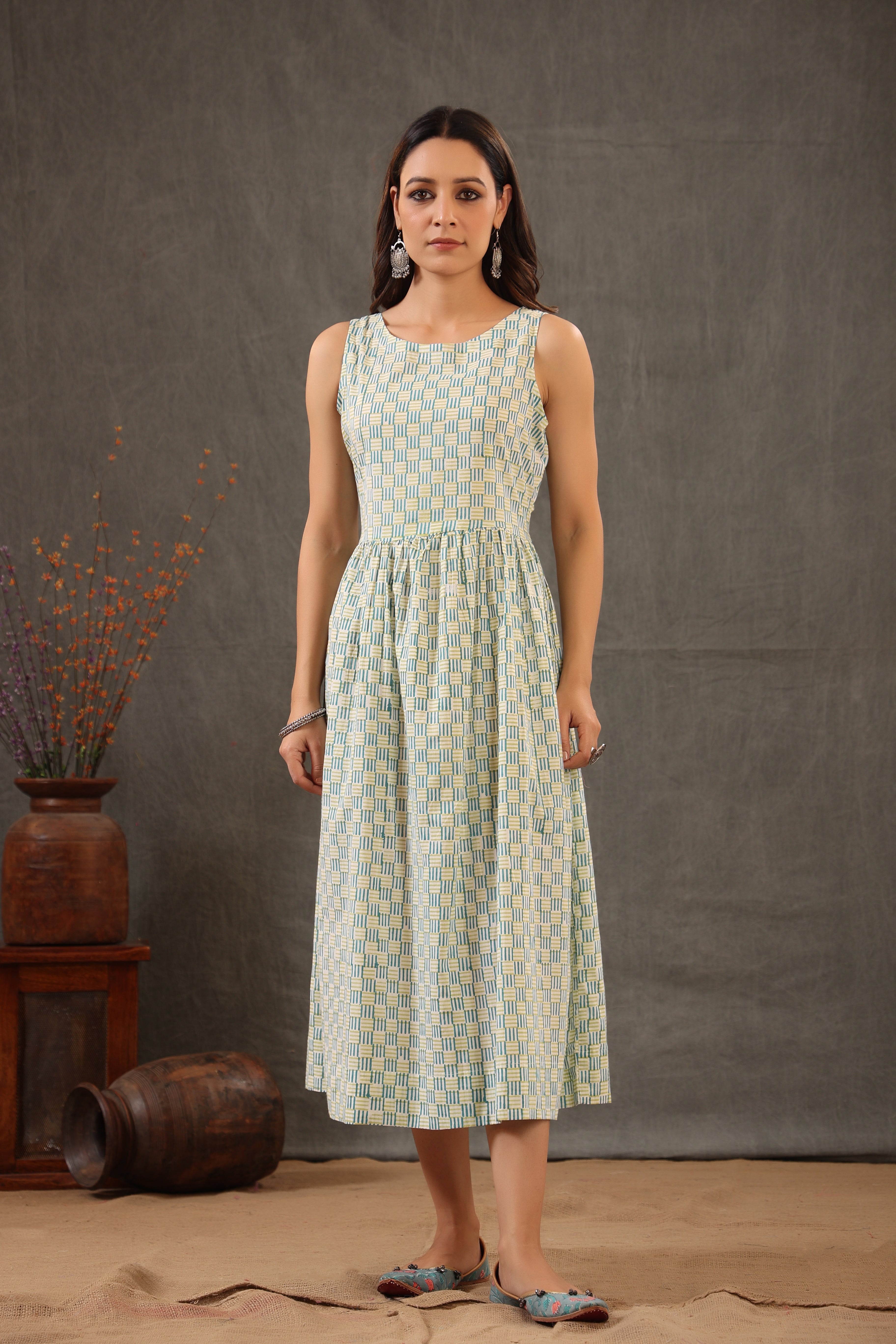 Cerulean Blue with teal green Double layered dress