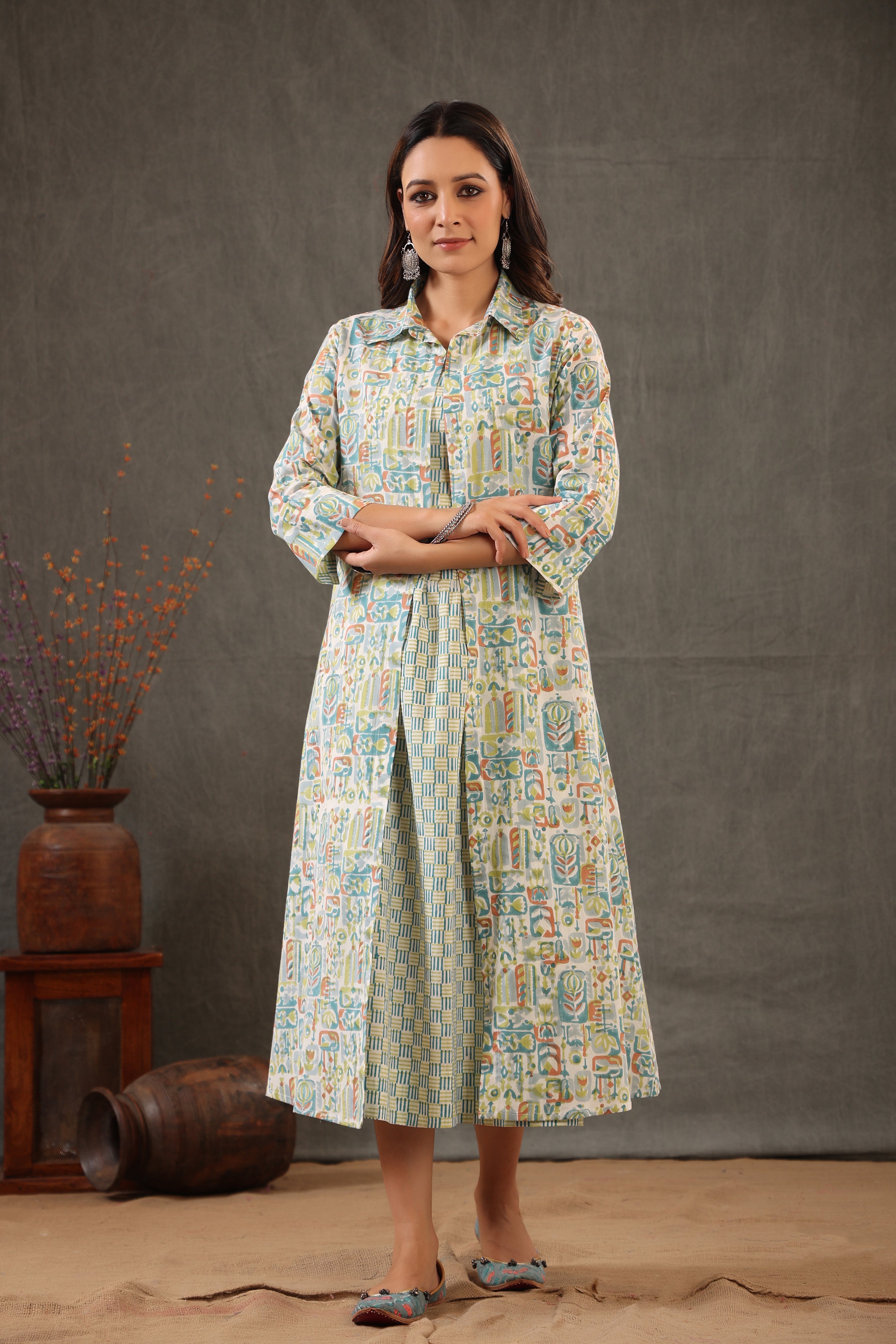 Cerulean Blue with teal green Double layered dress
