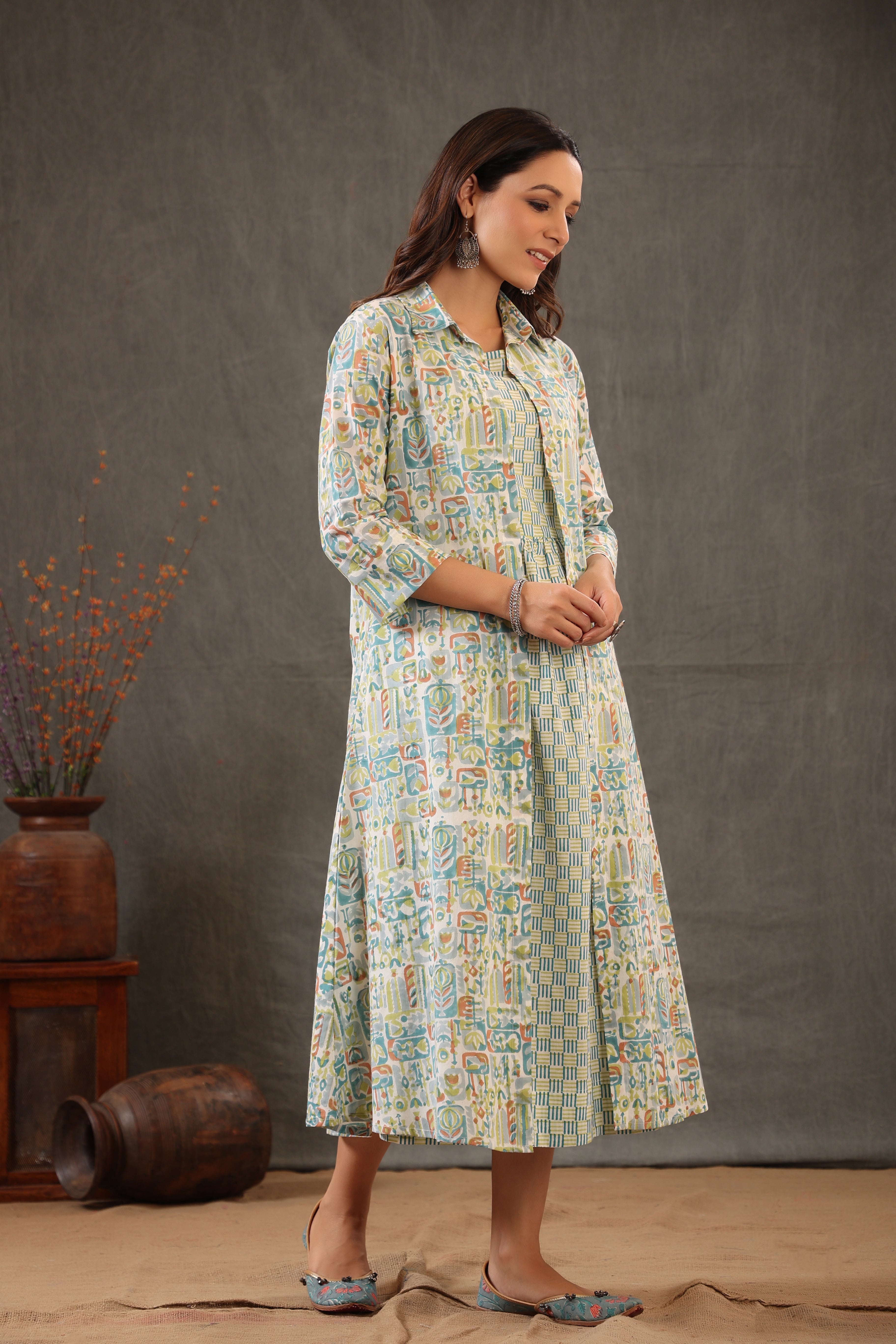 Cerulean Blue with teal green Double layered dress