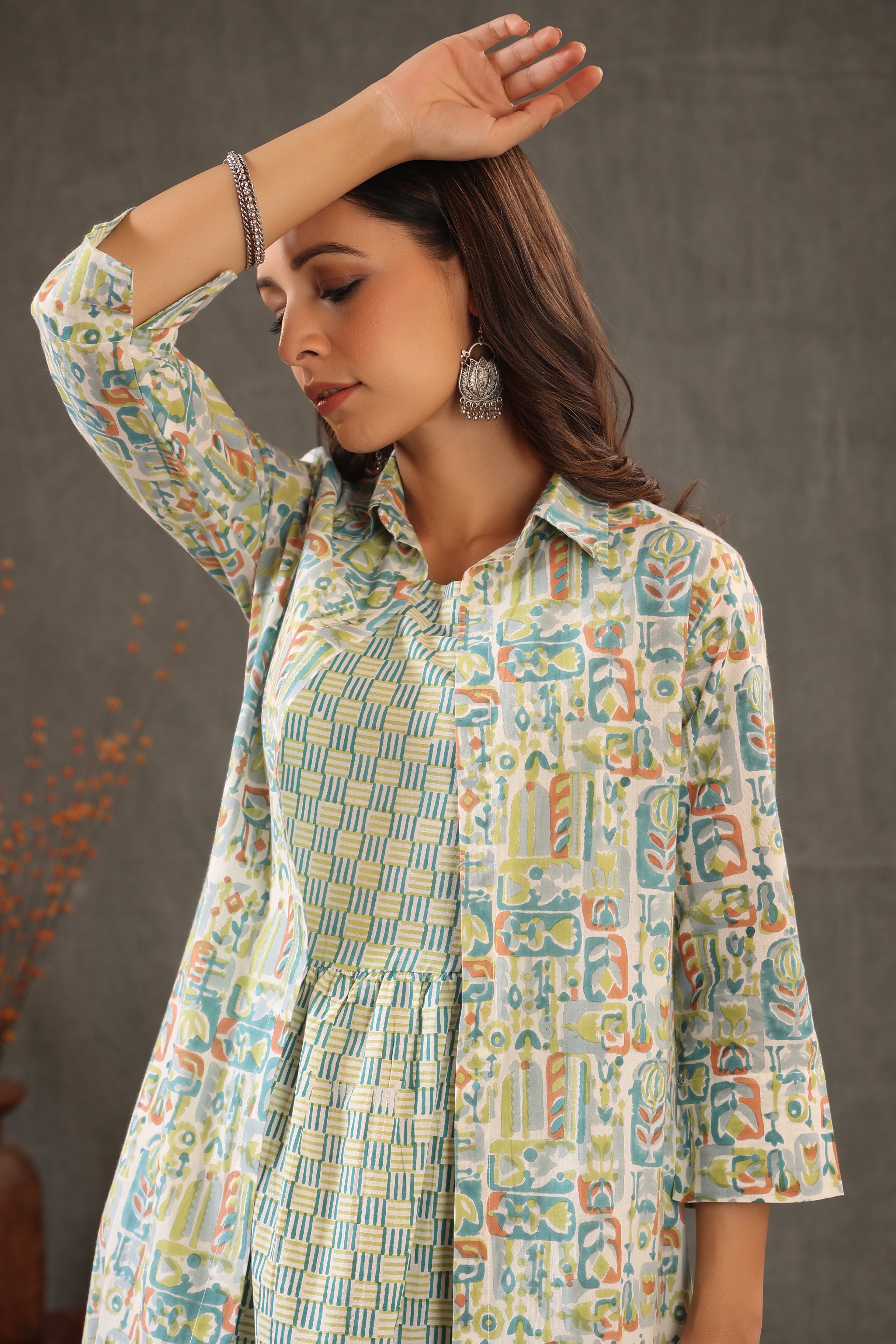 Cerulean Blue with teal green Double layered dress