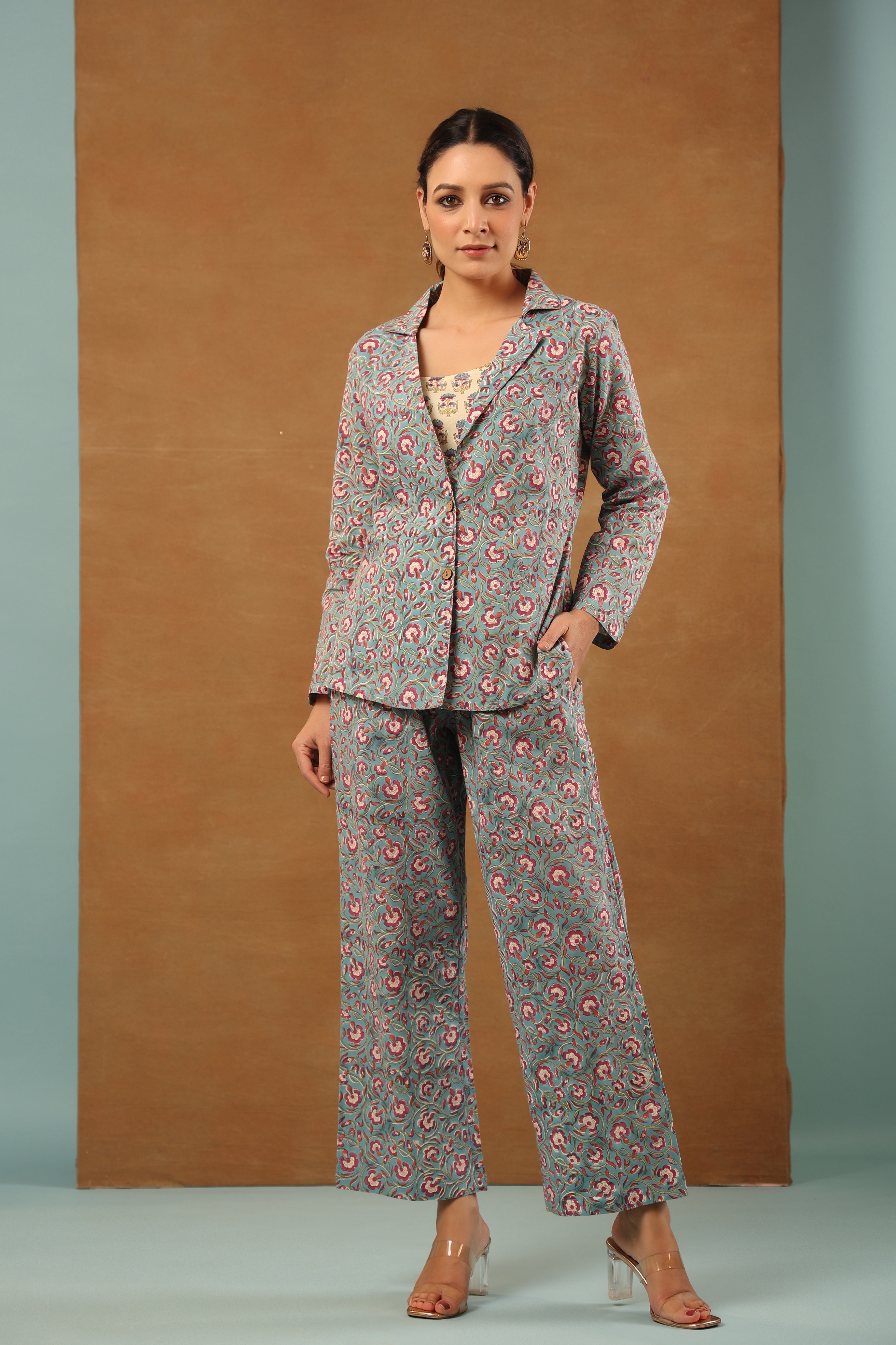 Steel Blue 3 Pcs Co-Ord set