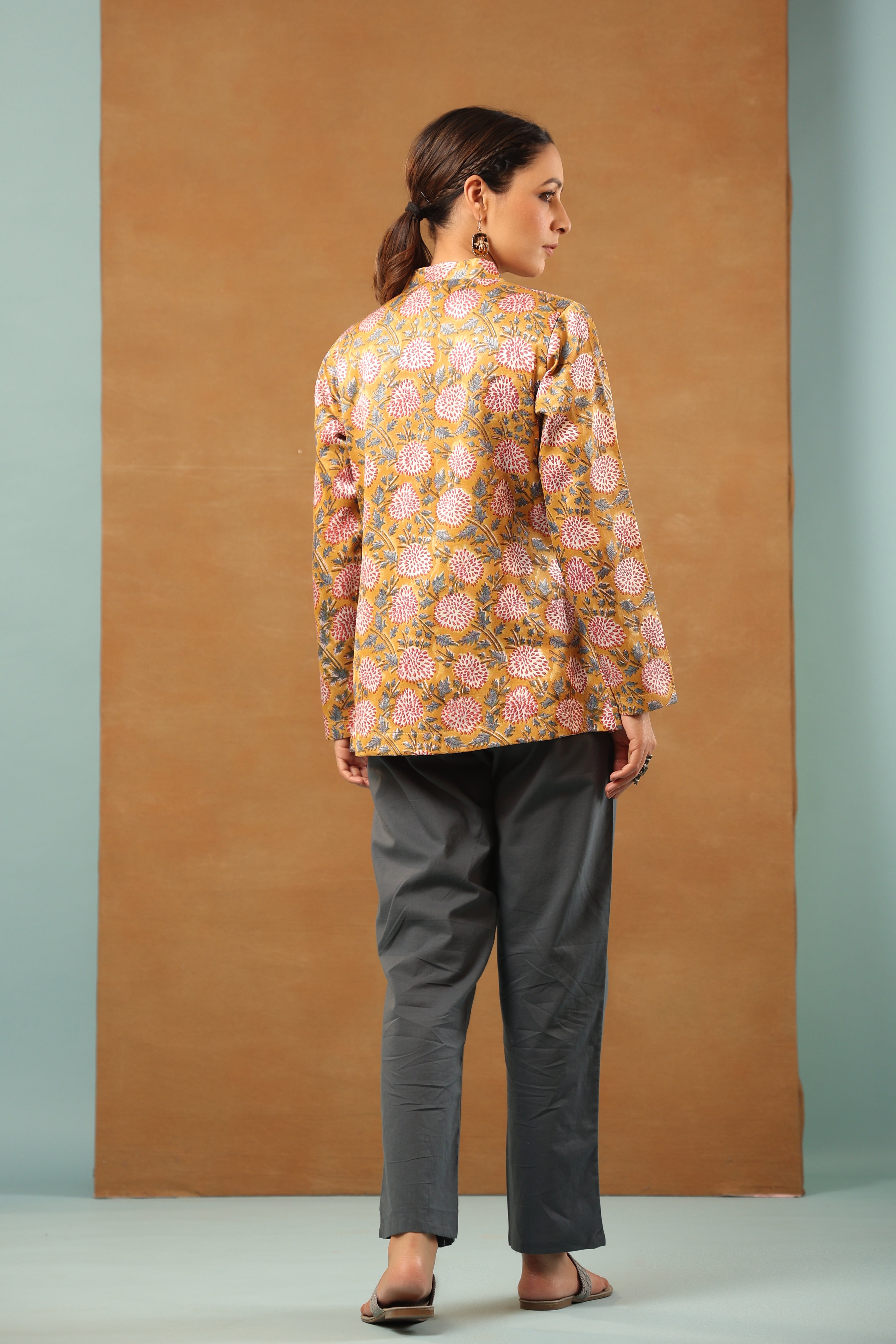 Honey yellow mashru silk short Jacket