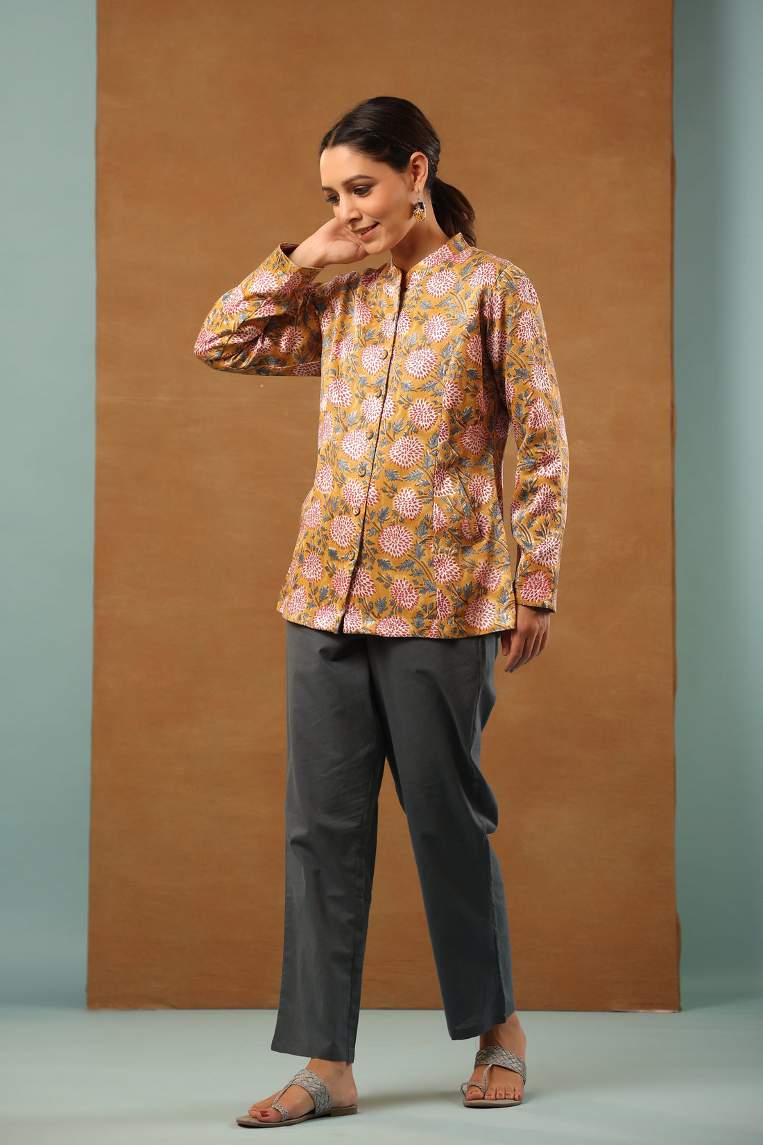 Honey yellow mashru silk short Jacket