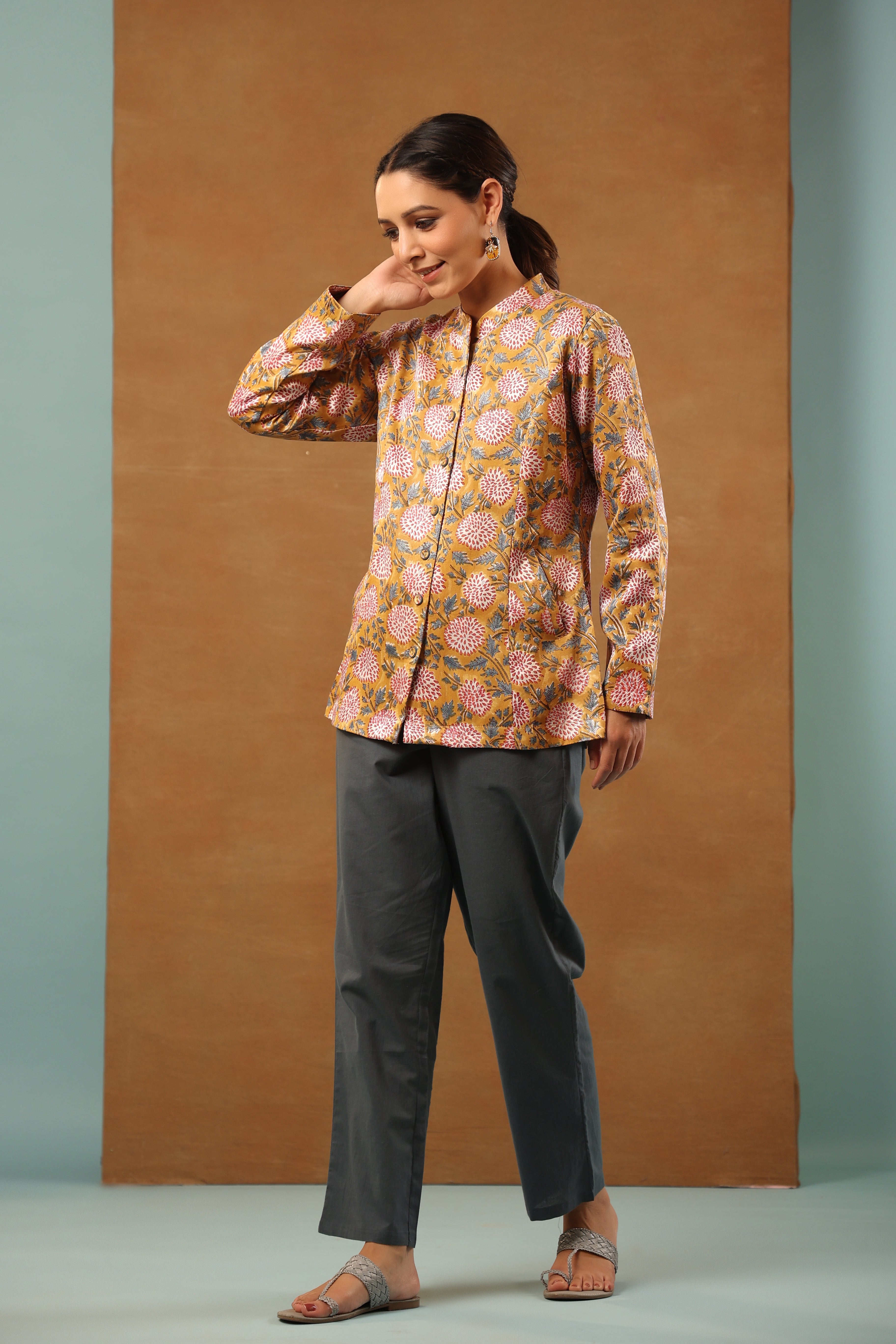 Honey yellow mashru silk short Jacket