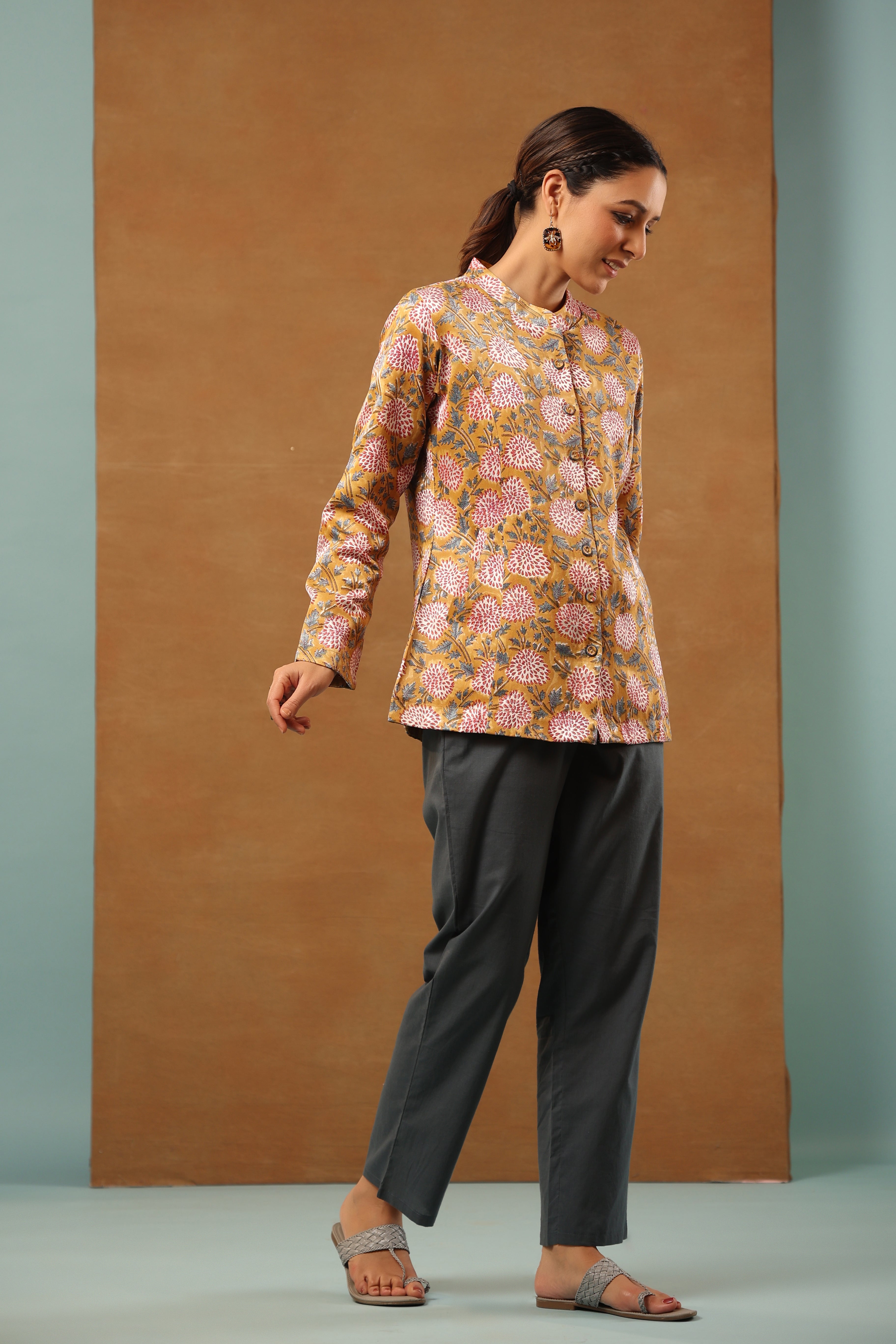 Honey yellow mashru silk short Jacket