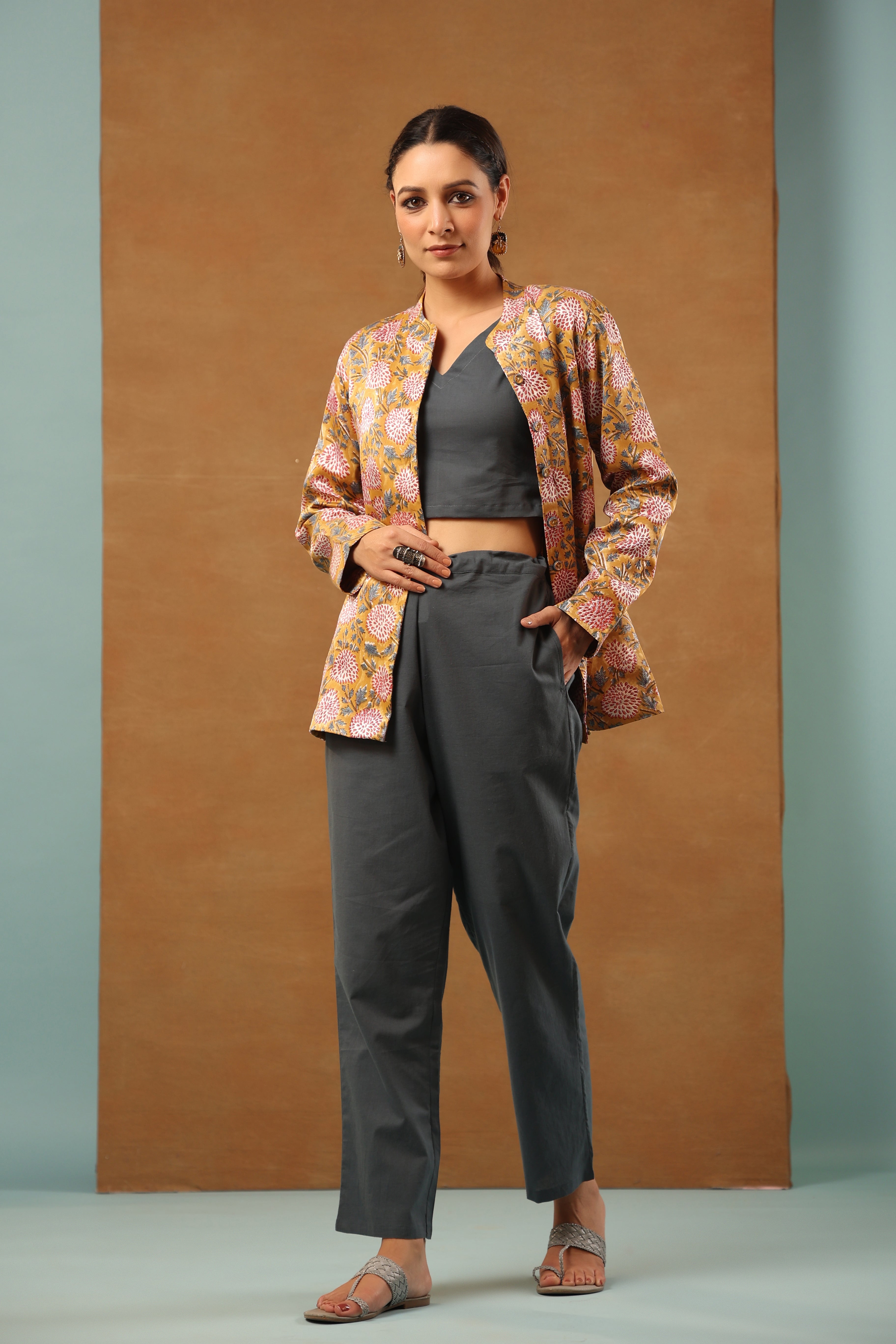 Honey yellow mashru silk short Jacket