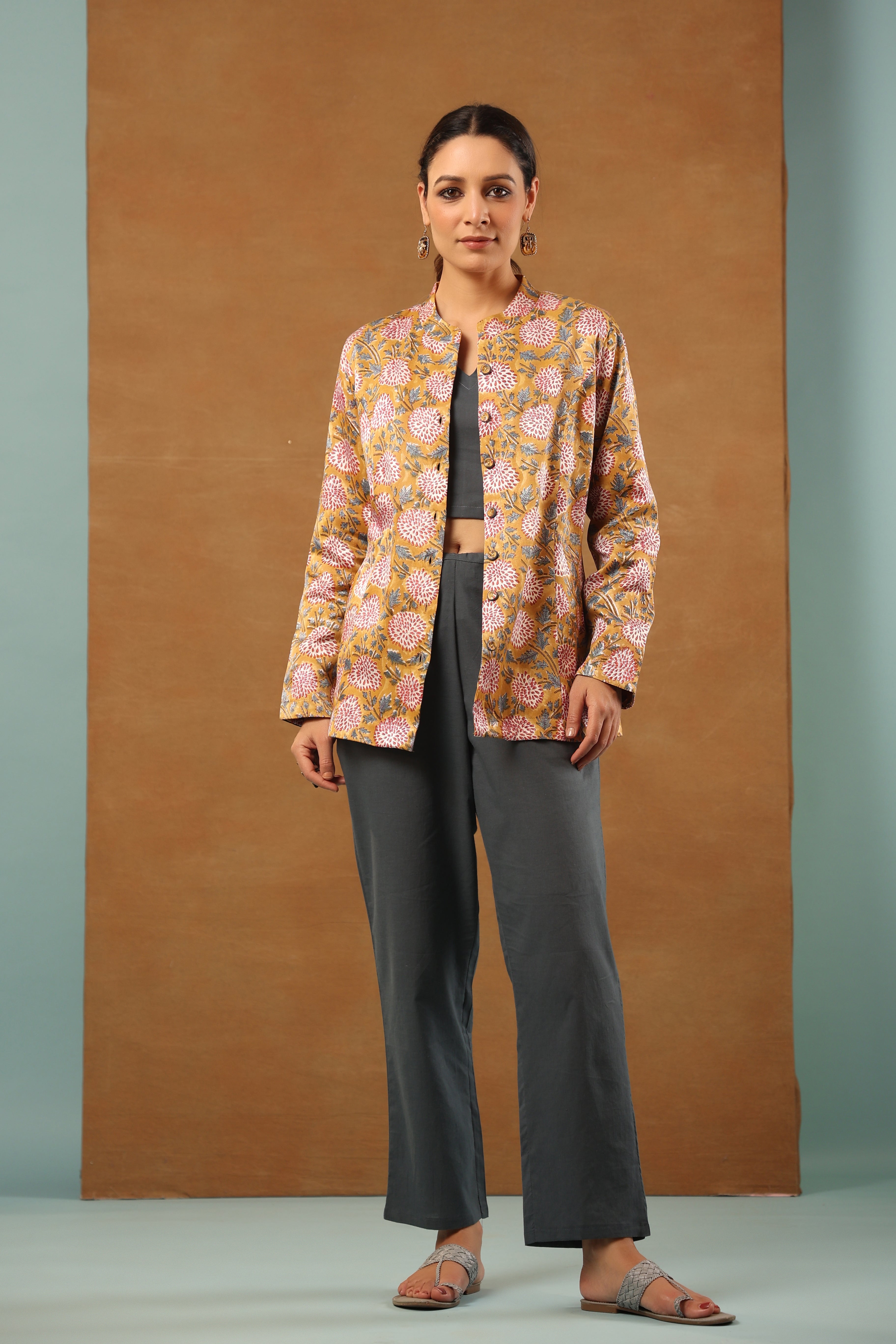 Honey yellow mashru silk short Jacket