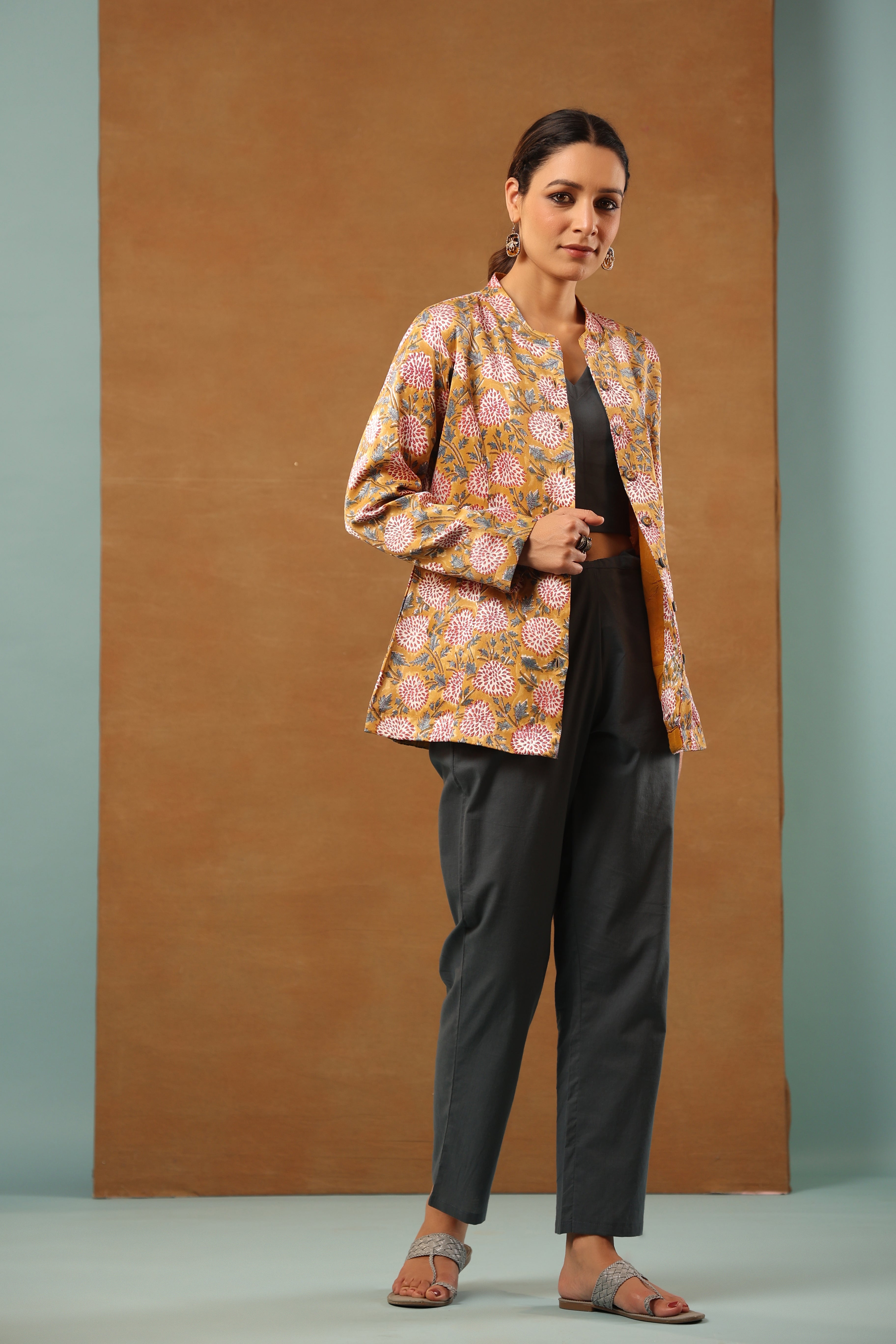 Honey yellow mashru silk short Jacket
