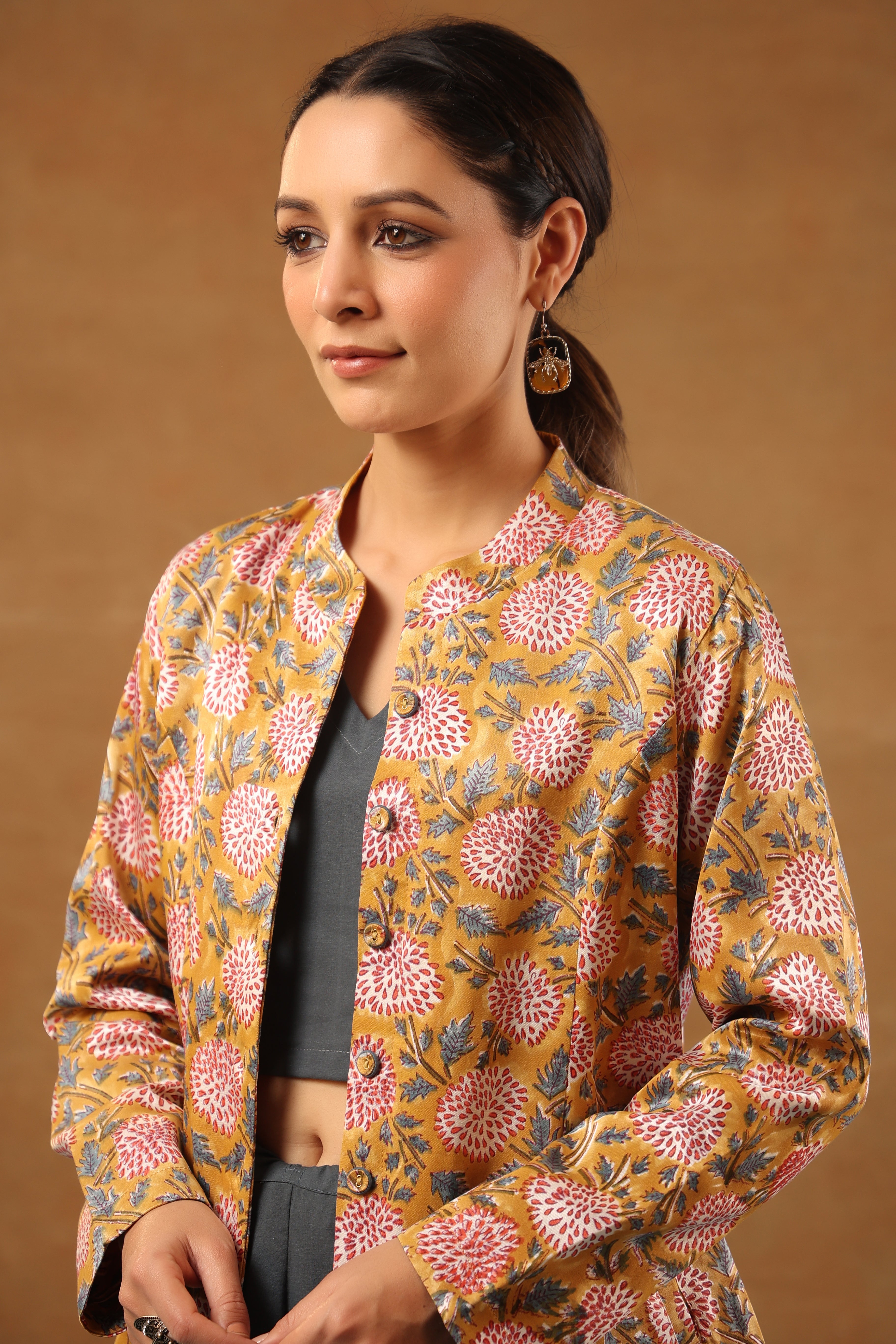 Honey yellow mashru silk short Jacket