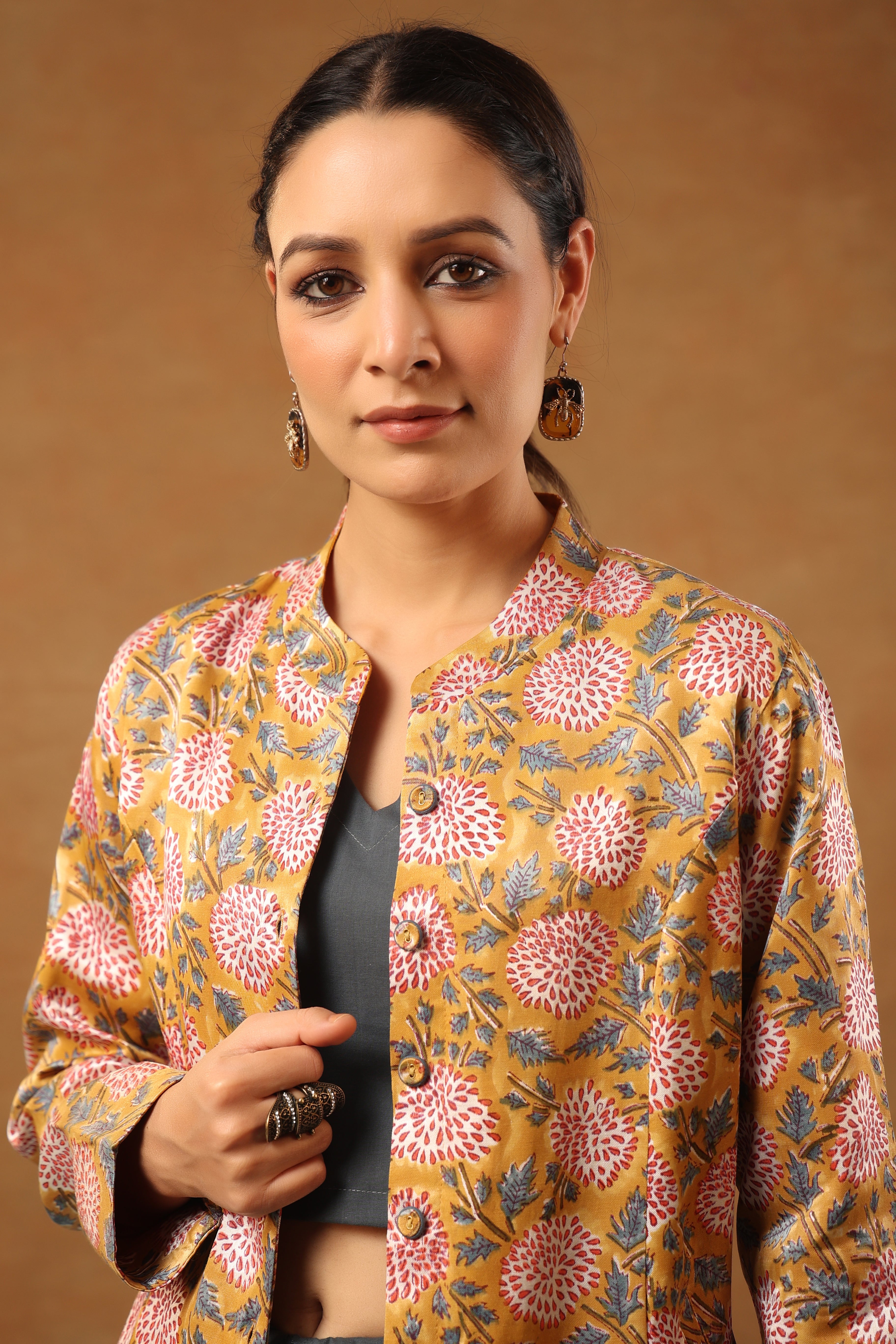 Honey yellow mashru silk short Jacket