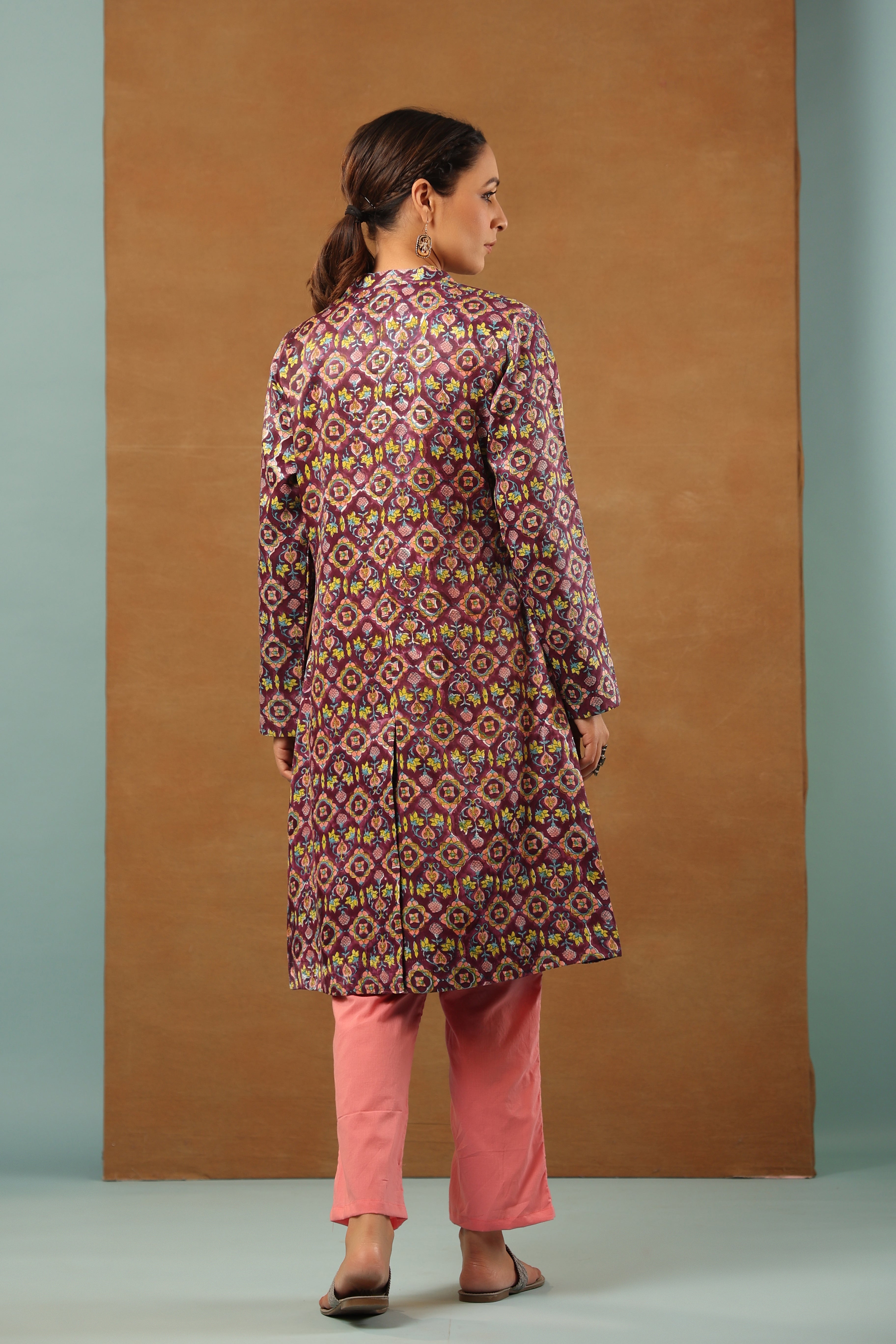 Russian violet mashru silk jacket long