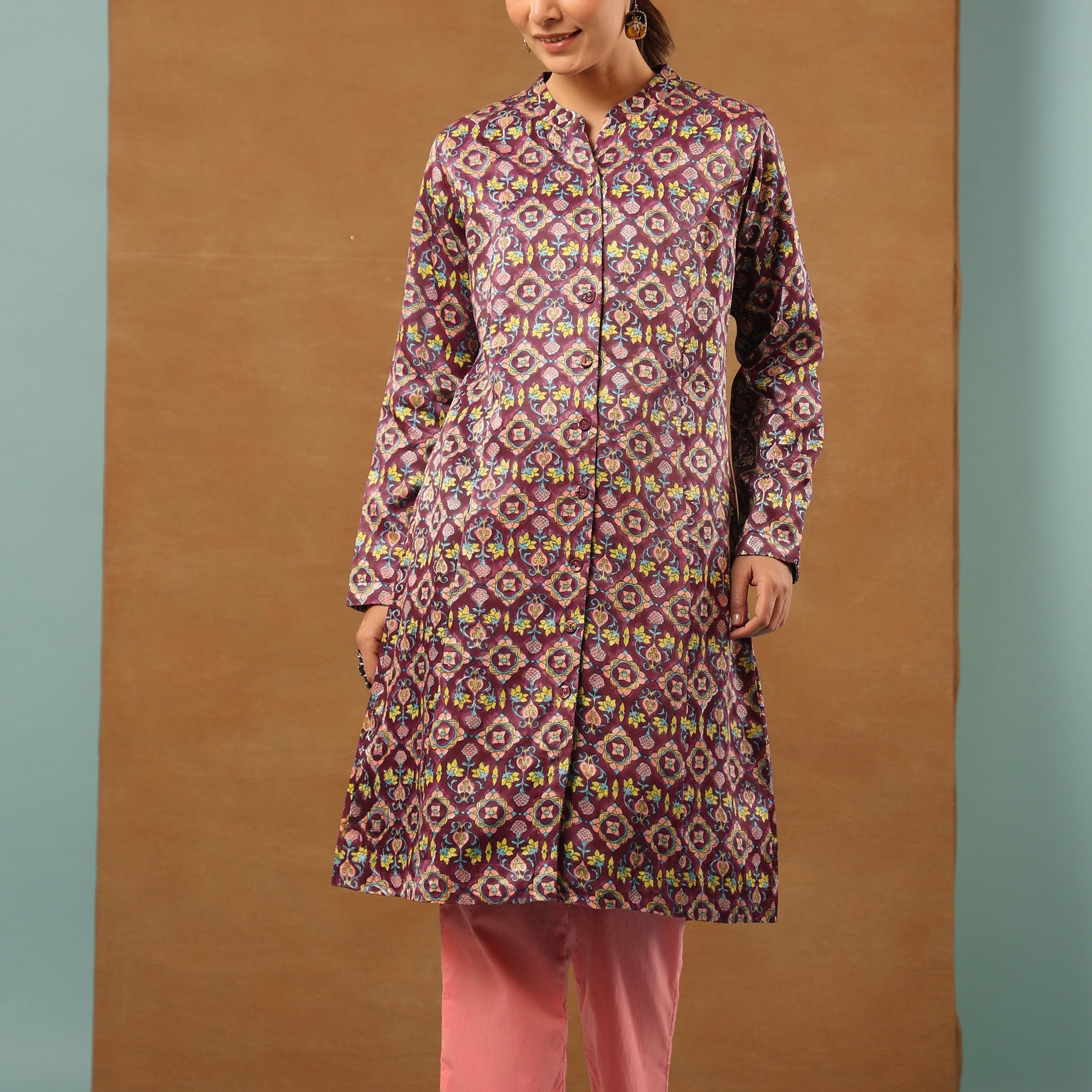 Russian violet mashru silk jacket long