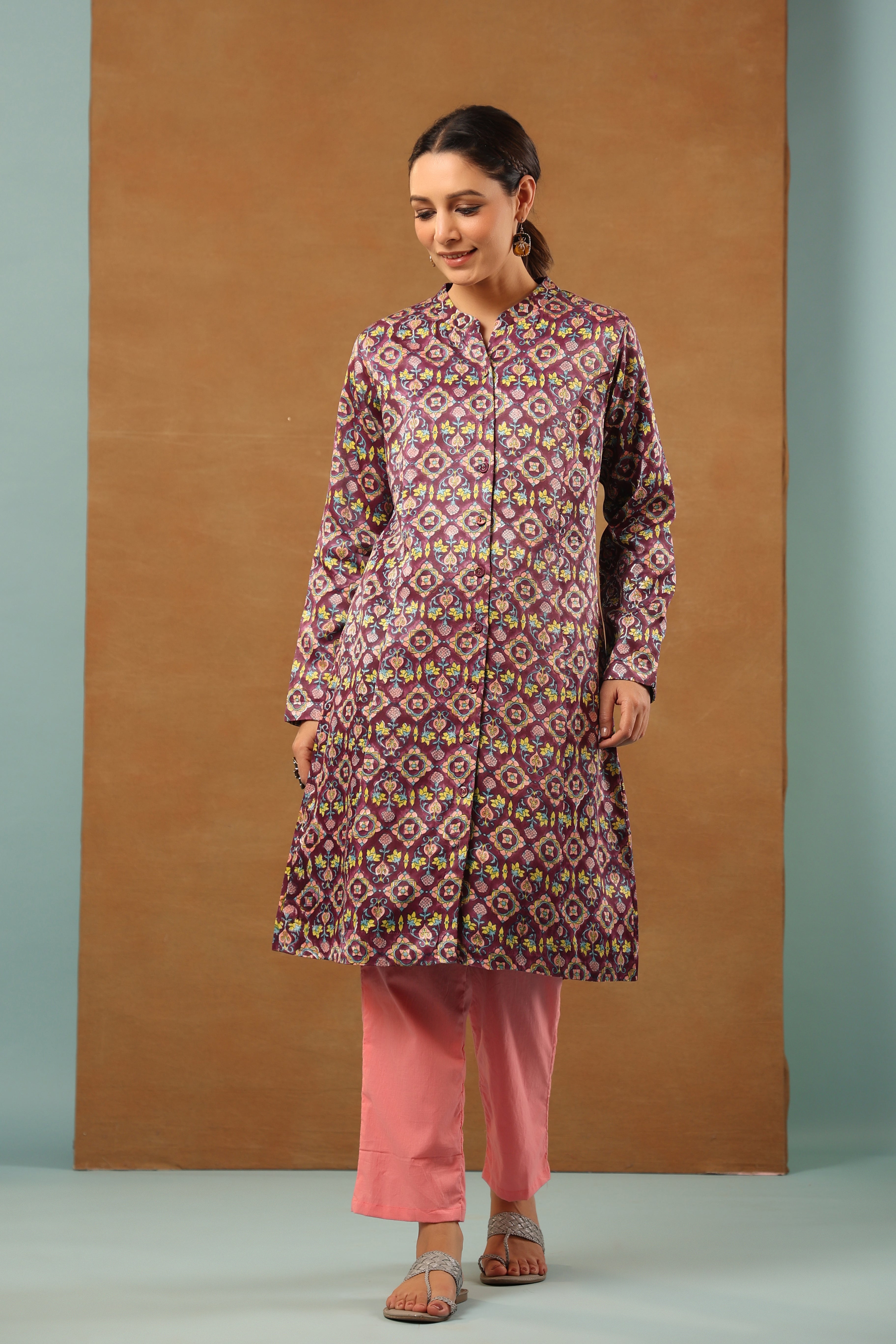 Russian violet mashru silk jacket long