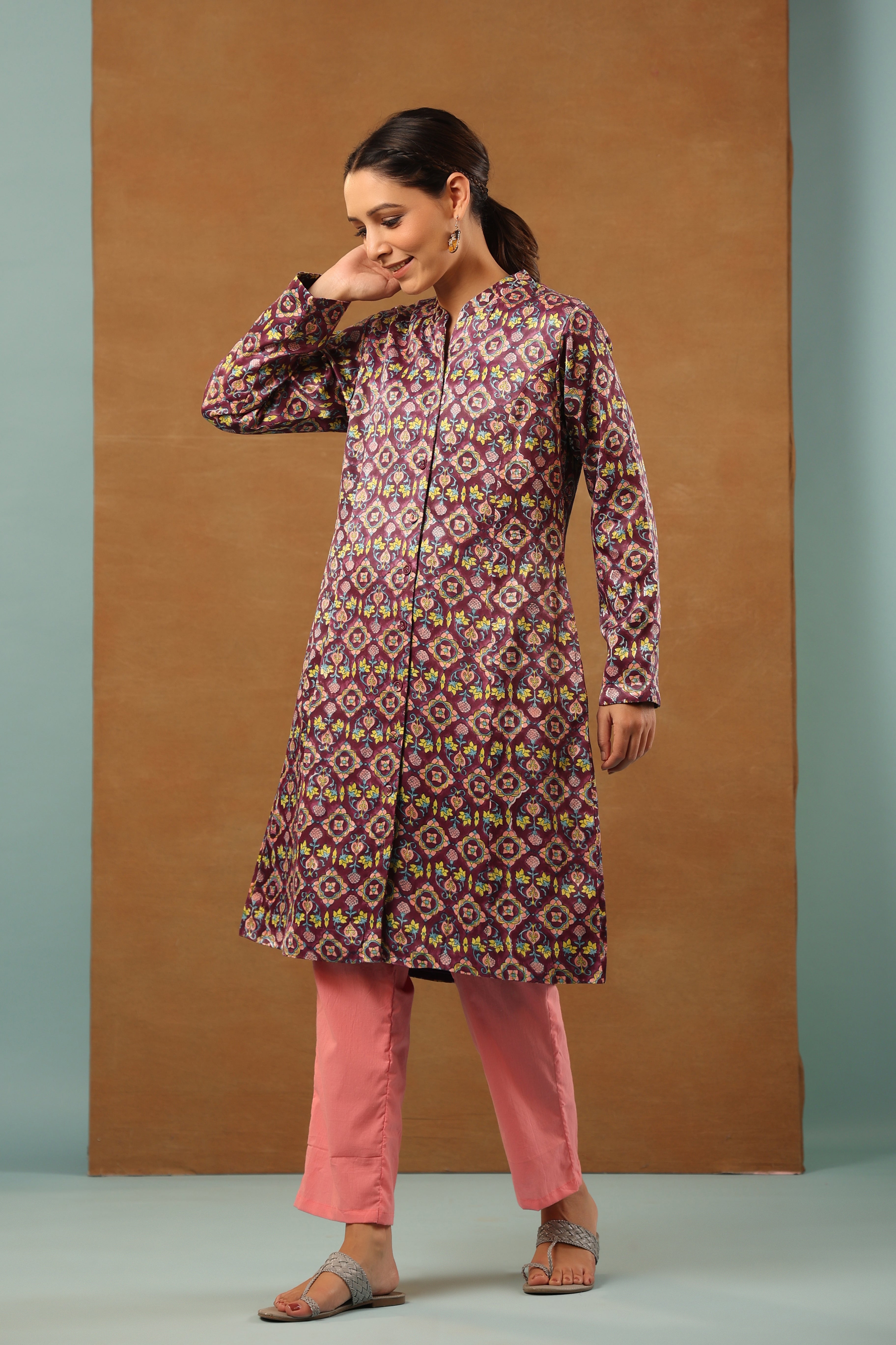 Russian violet mashru silk jacket long