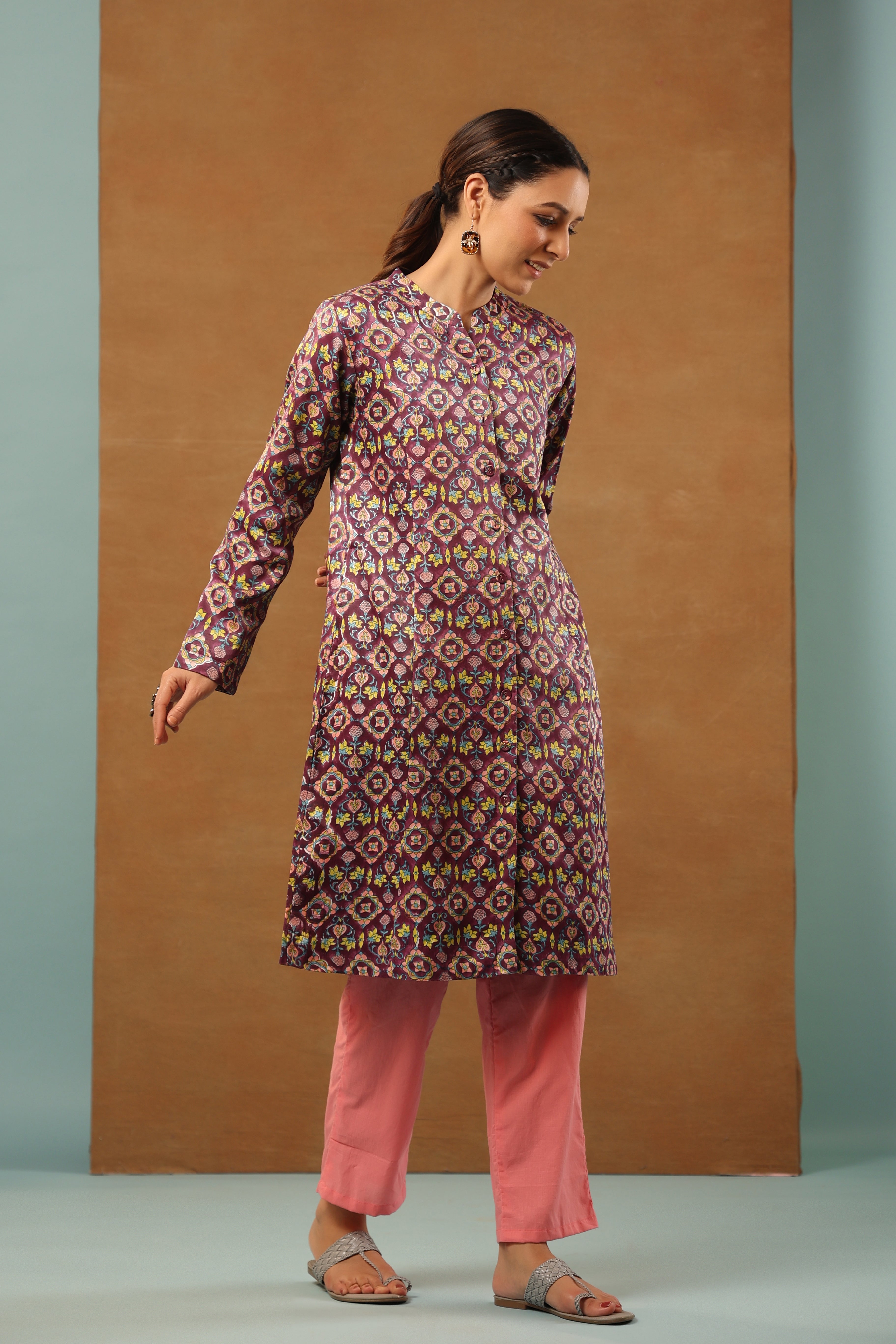 Russian violet mashru silk jacket long