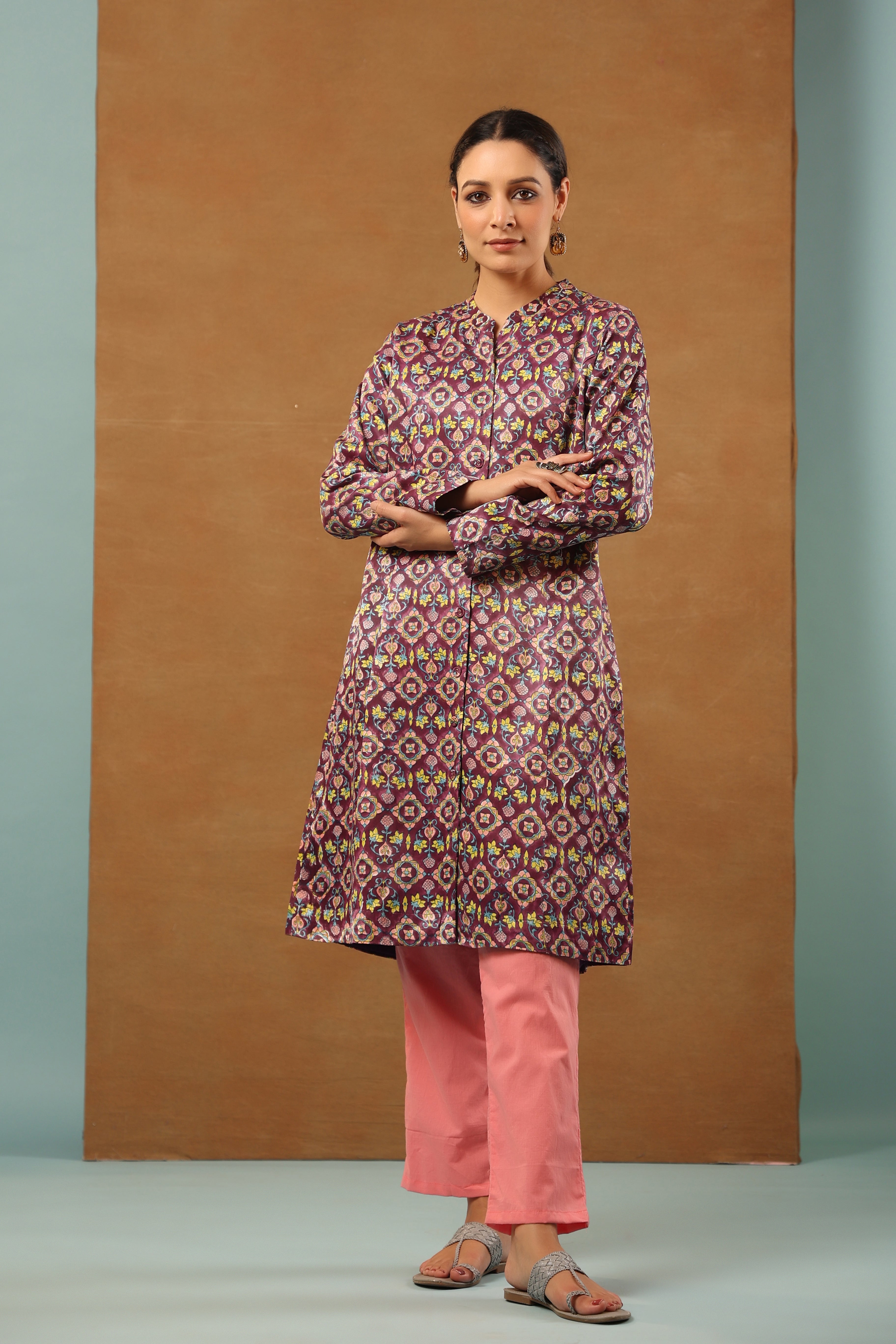 Russian violet mashru silk jacket long