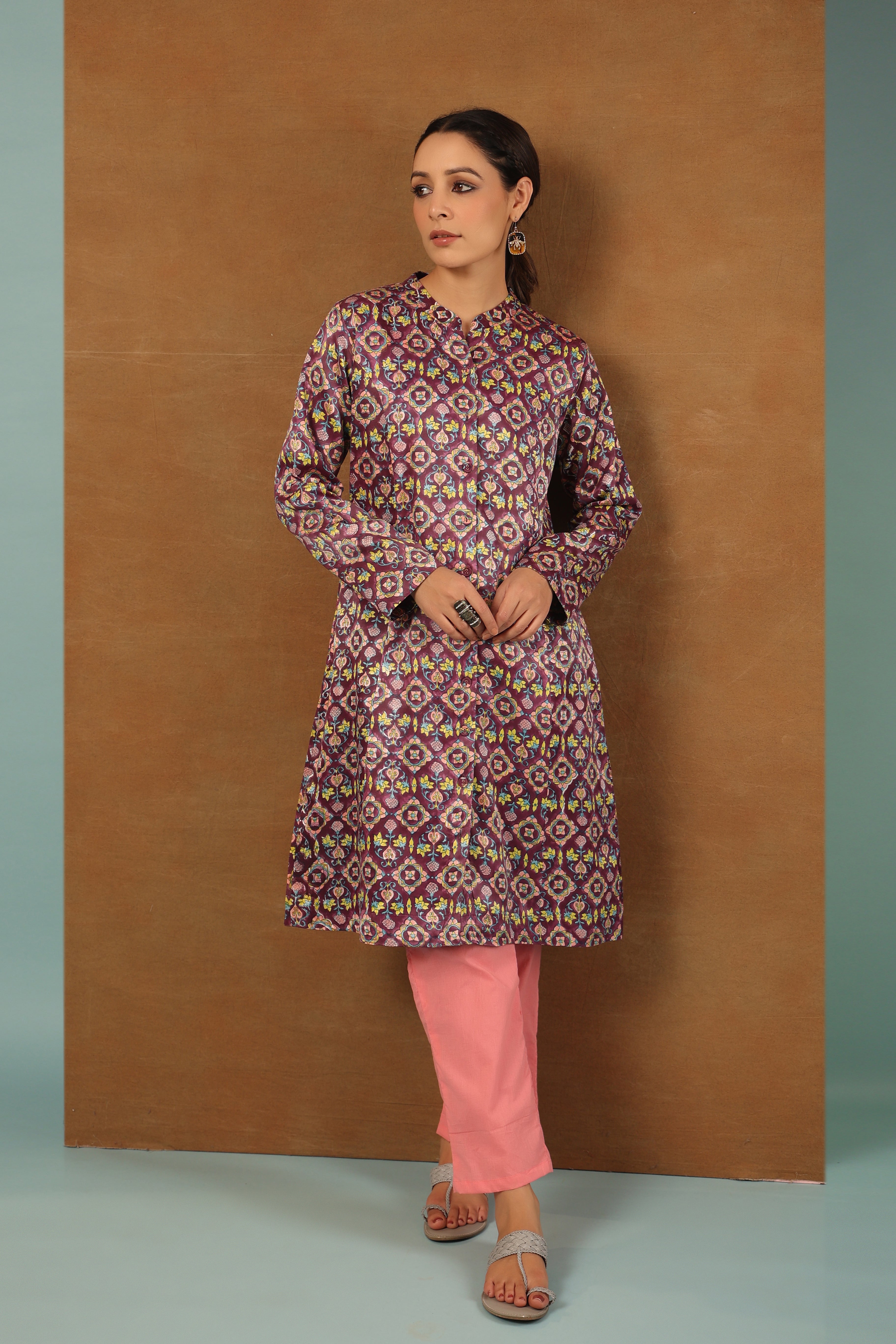 Russian violet mashru silk jacket long