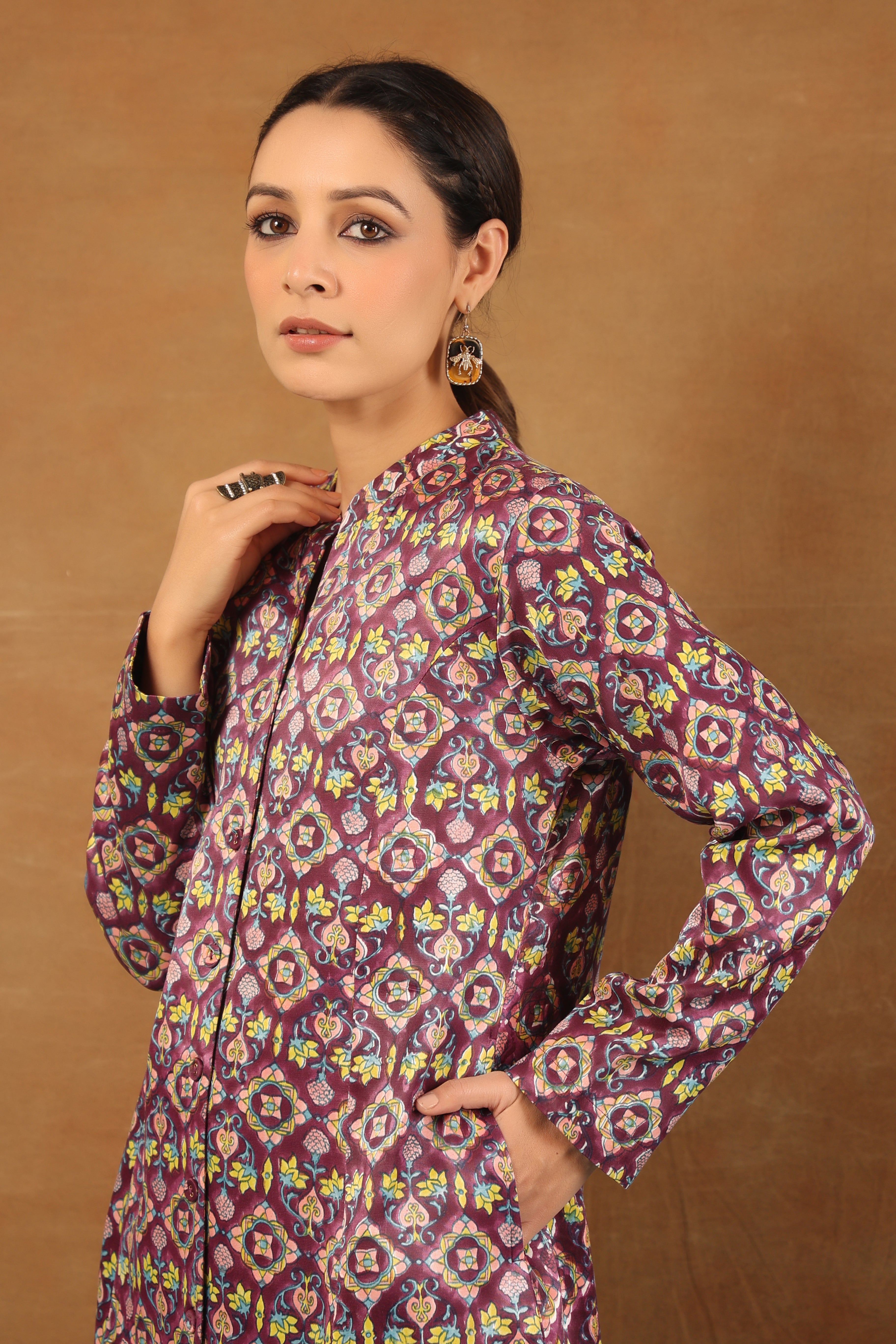 Russian violet mashru silk jacket long