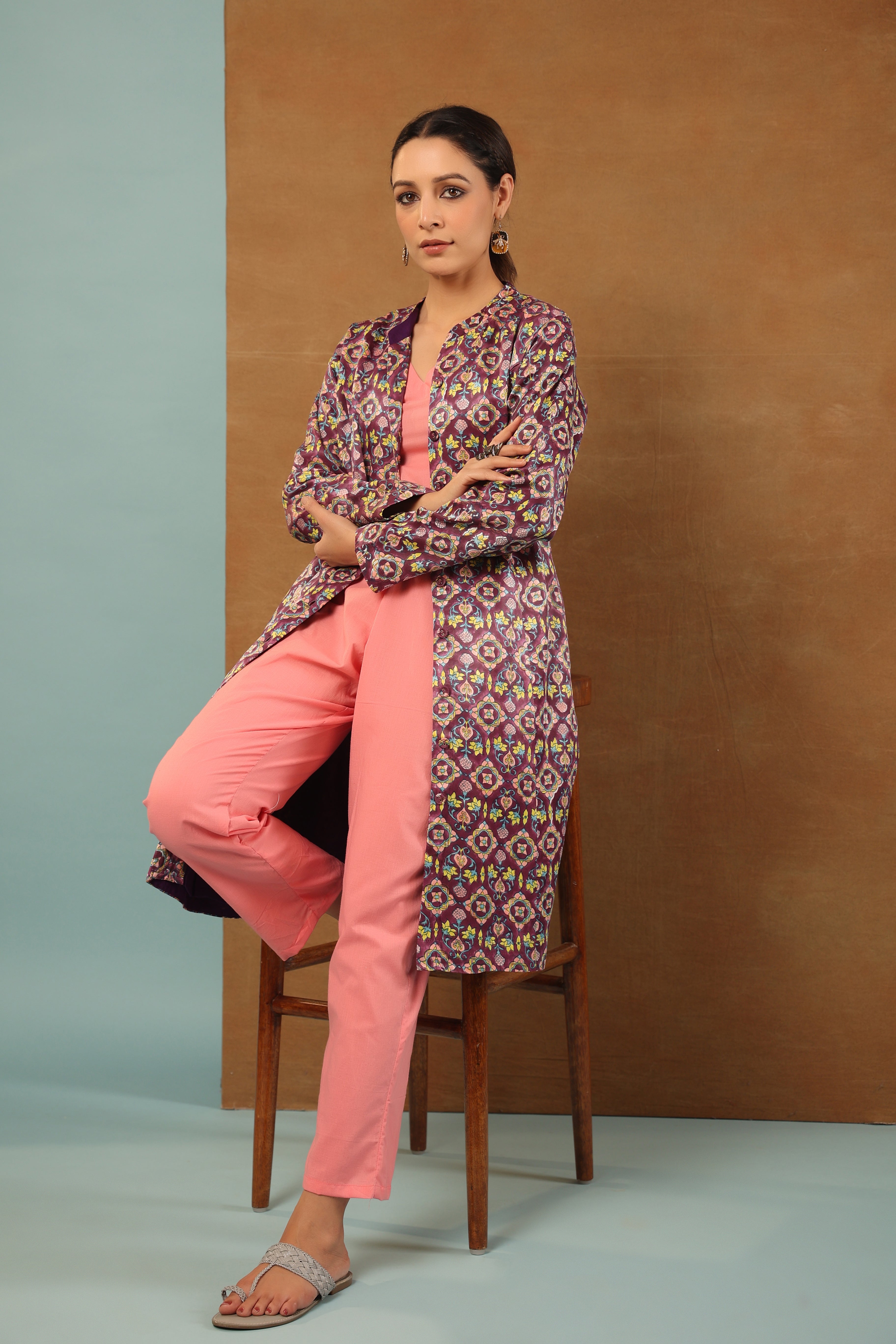 Russian violet mashru silk jacket long