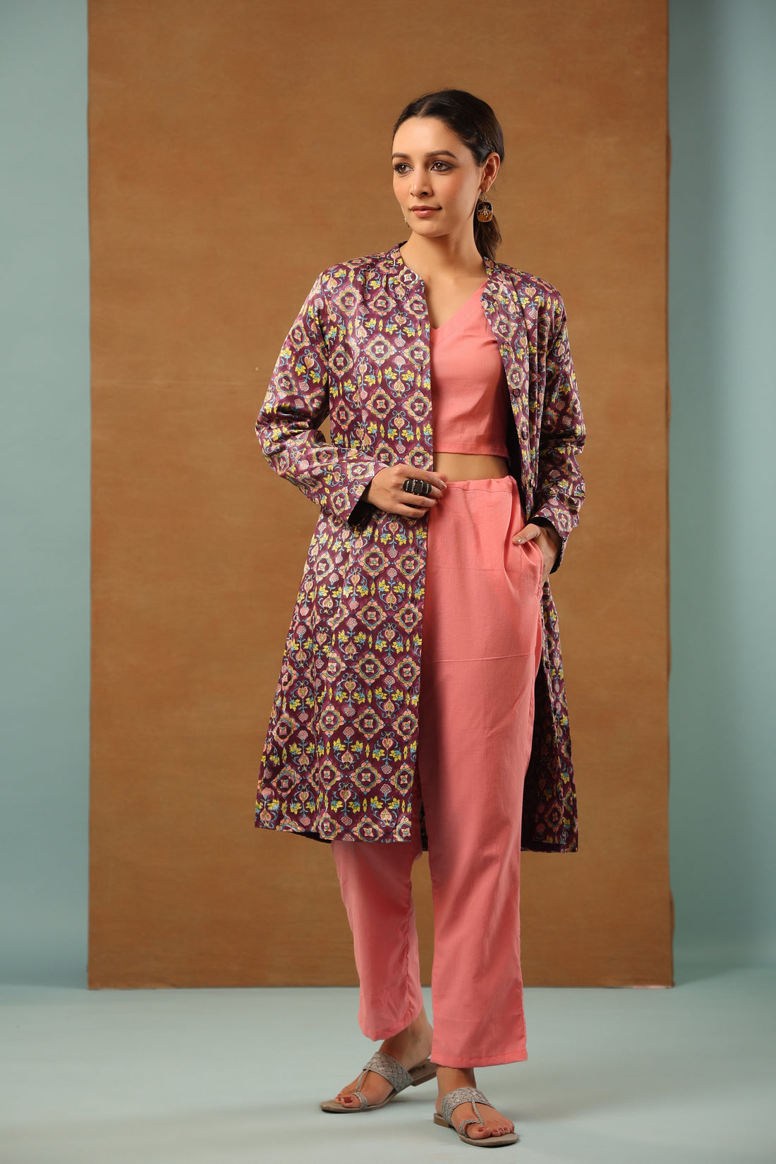 Russian violet mashru silk jacket long