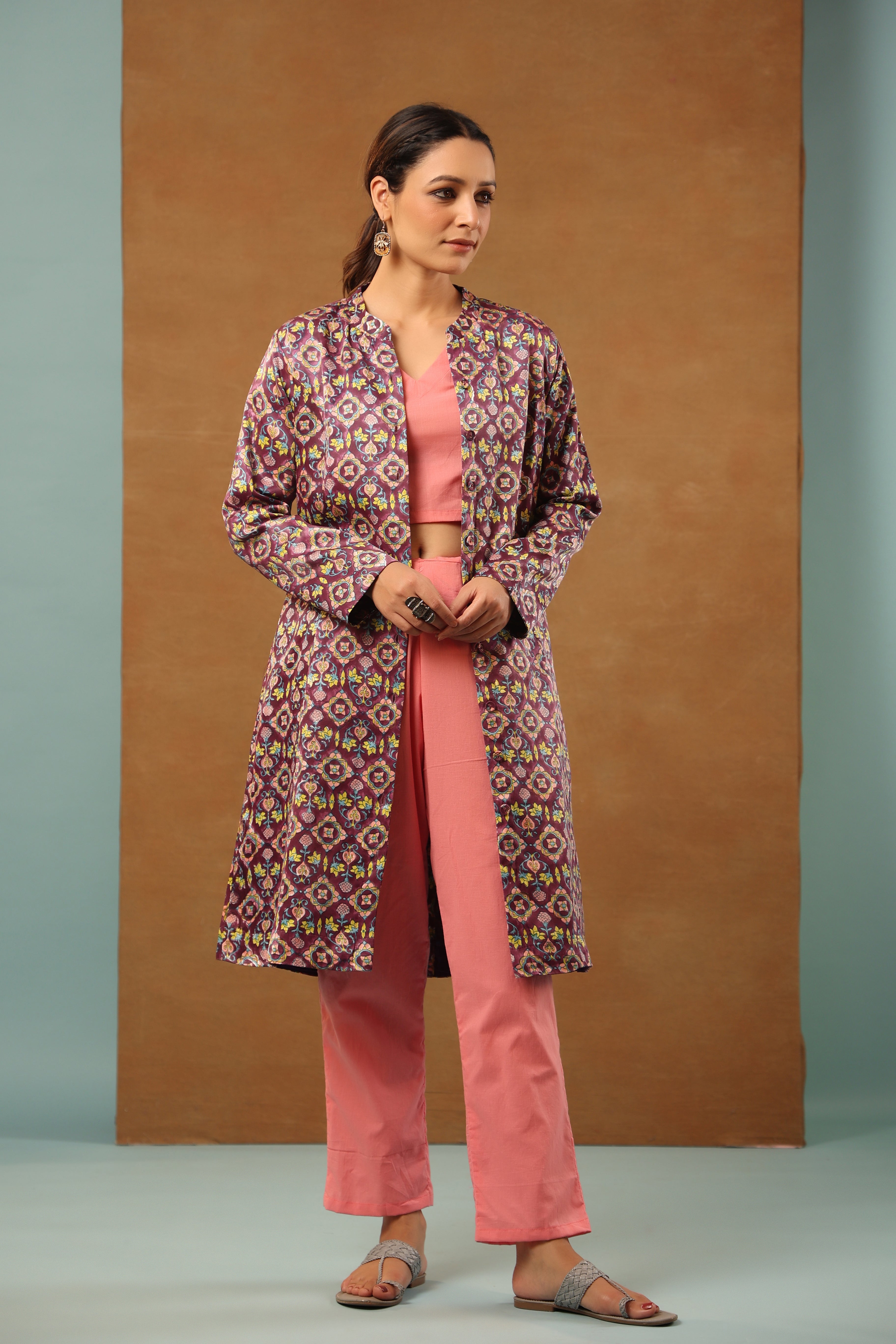 Russian violet mashru silk jacket long
