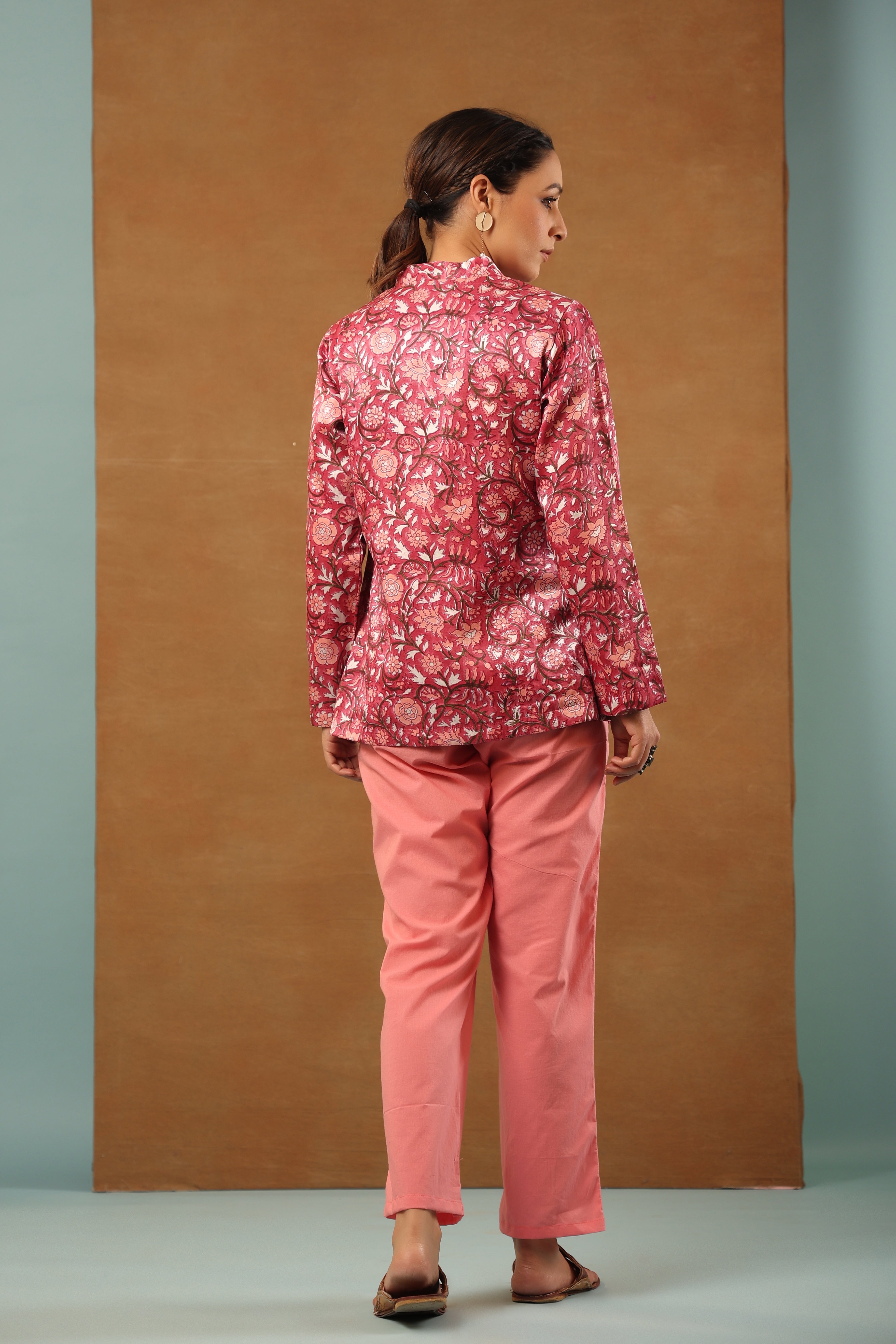 Rouge pink Mashru silk short jacket