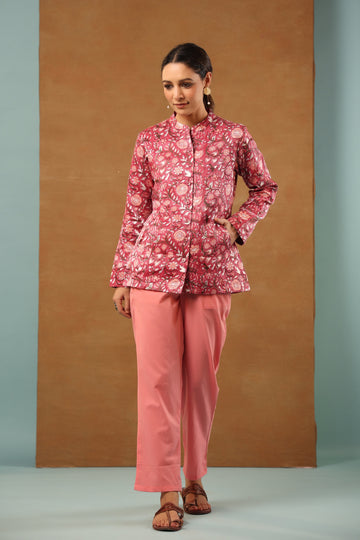 Rouge pink Mashru silk short jacket