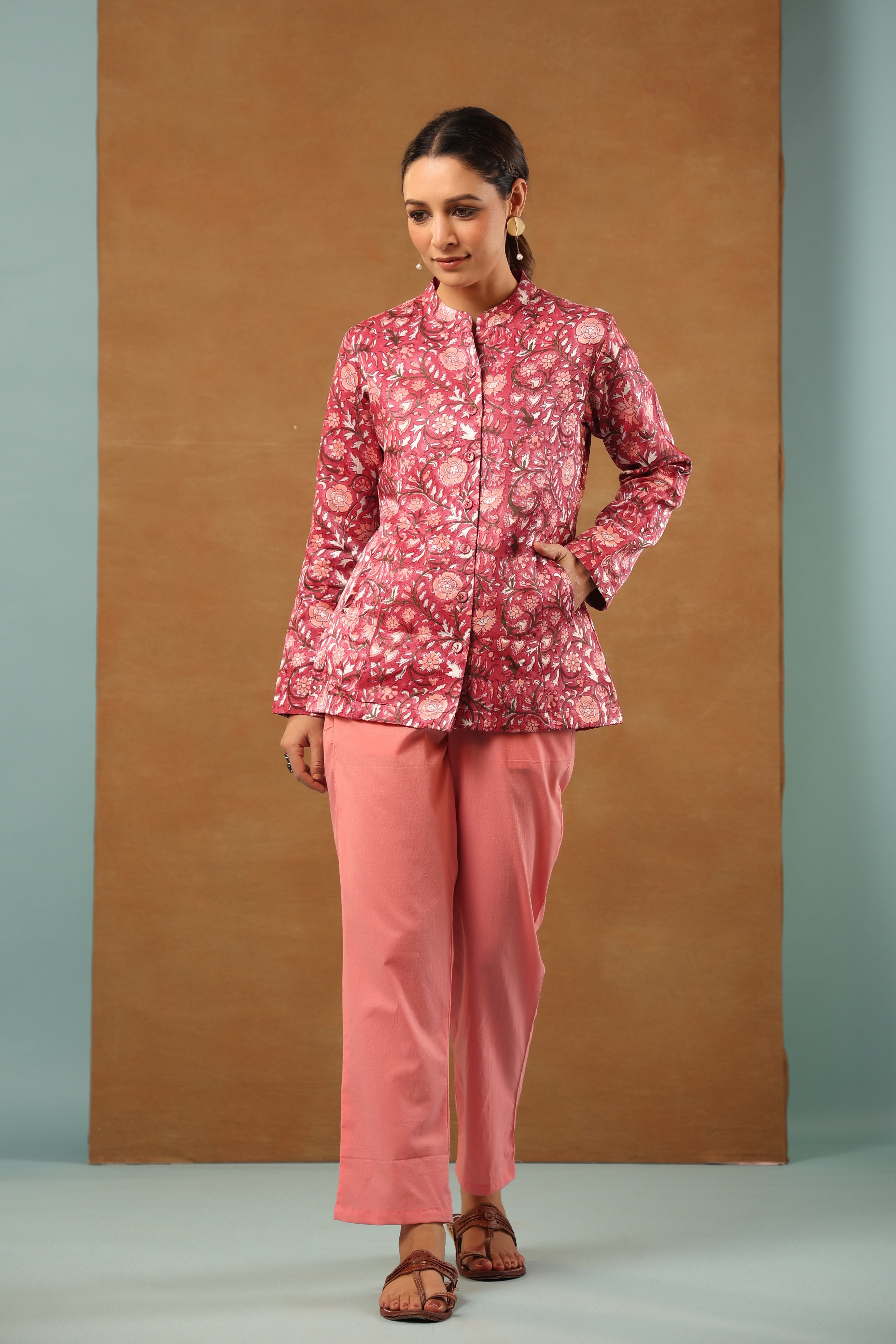 Rouge pink Mashru silk short jacket