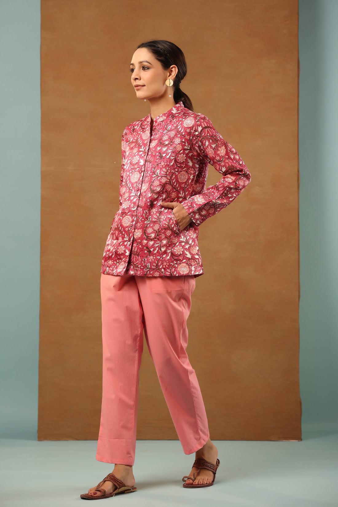Rouge pink Mashru silk short jacket