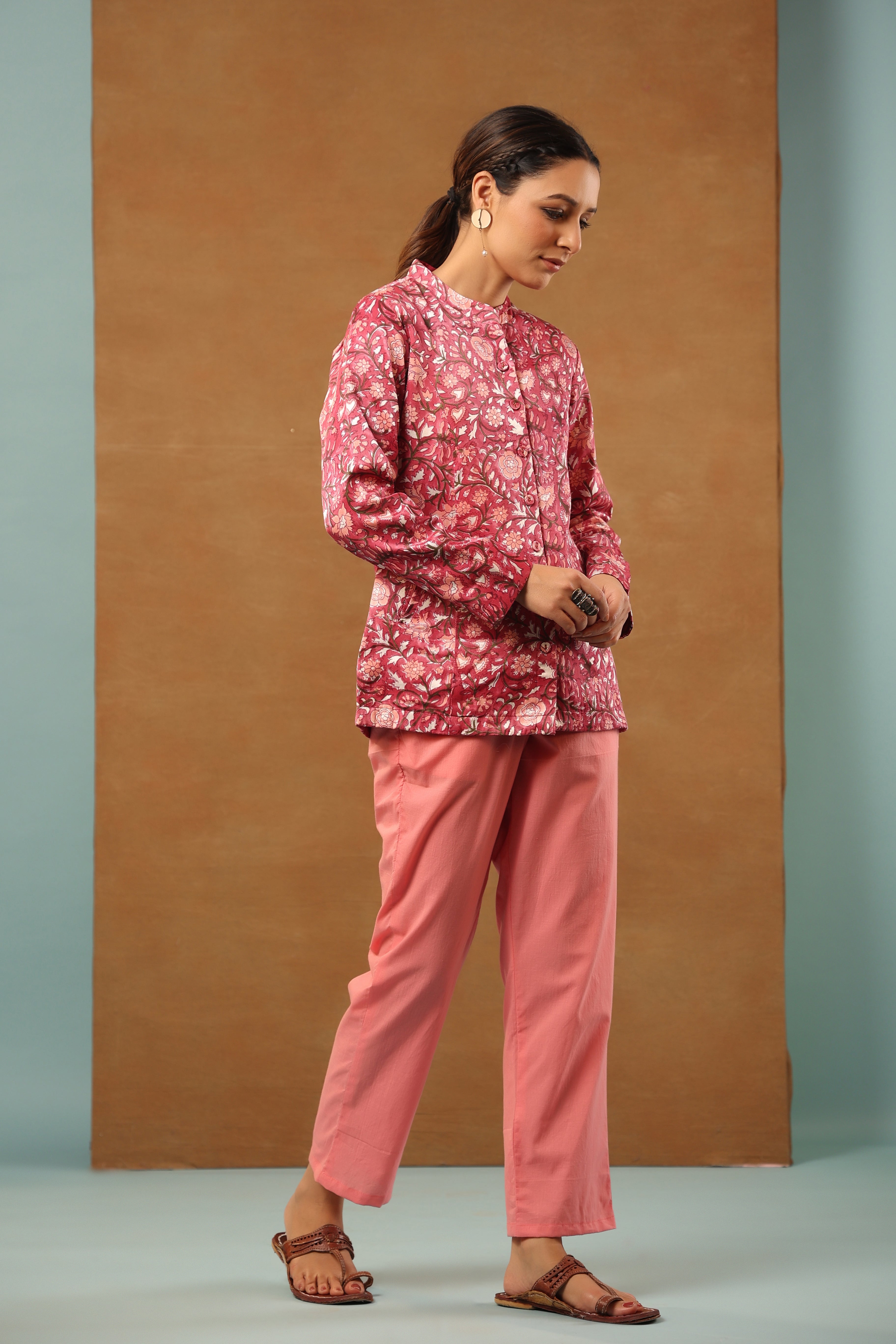 Rouge pink Mashru silk short jacket