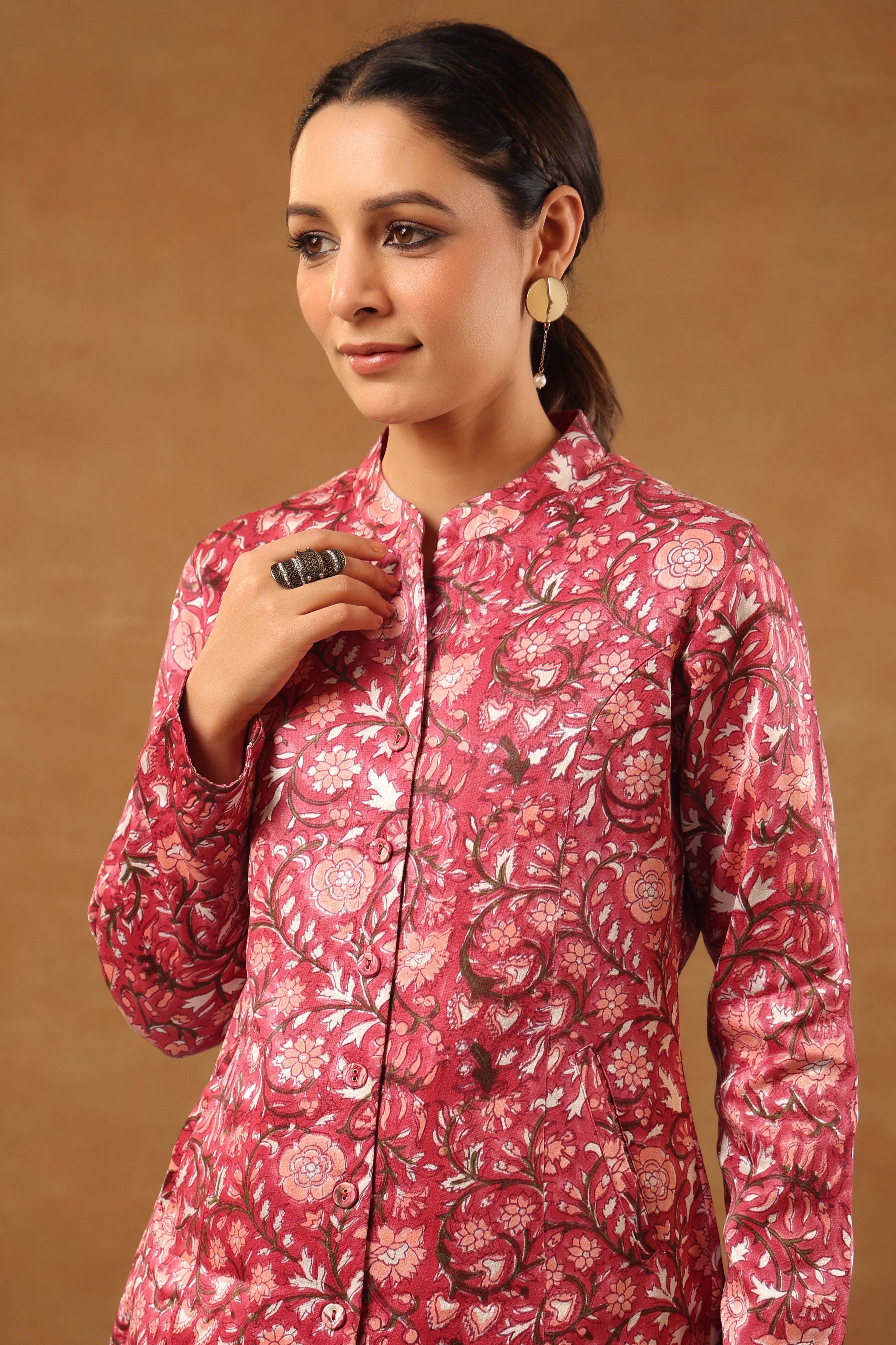 Rouge pink Mashru silk short jacket