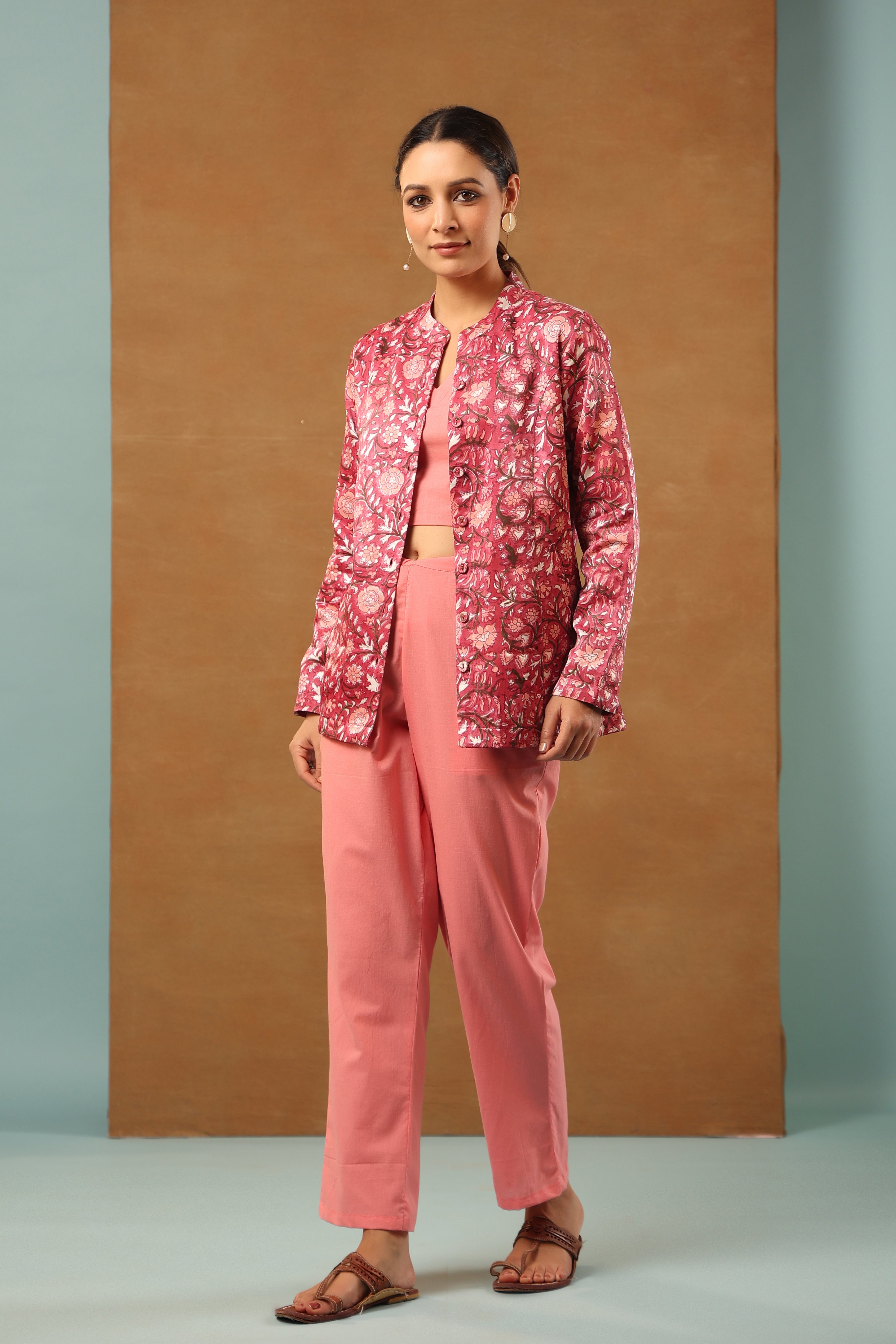 Rouge pink Mashru silk short jacket