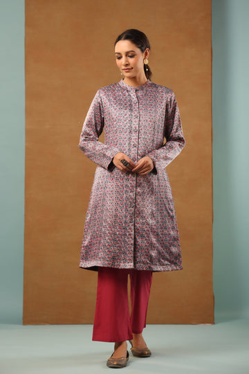Stone Blue mashru silk long jacket