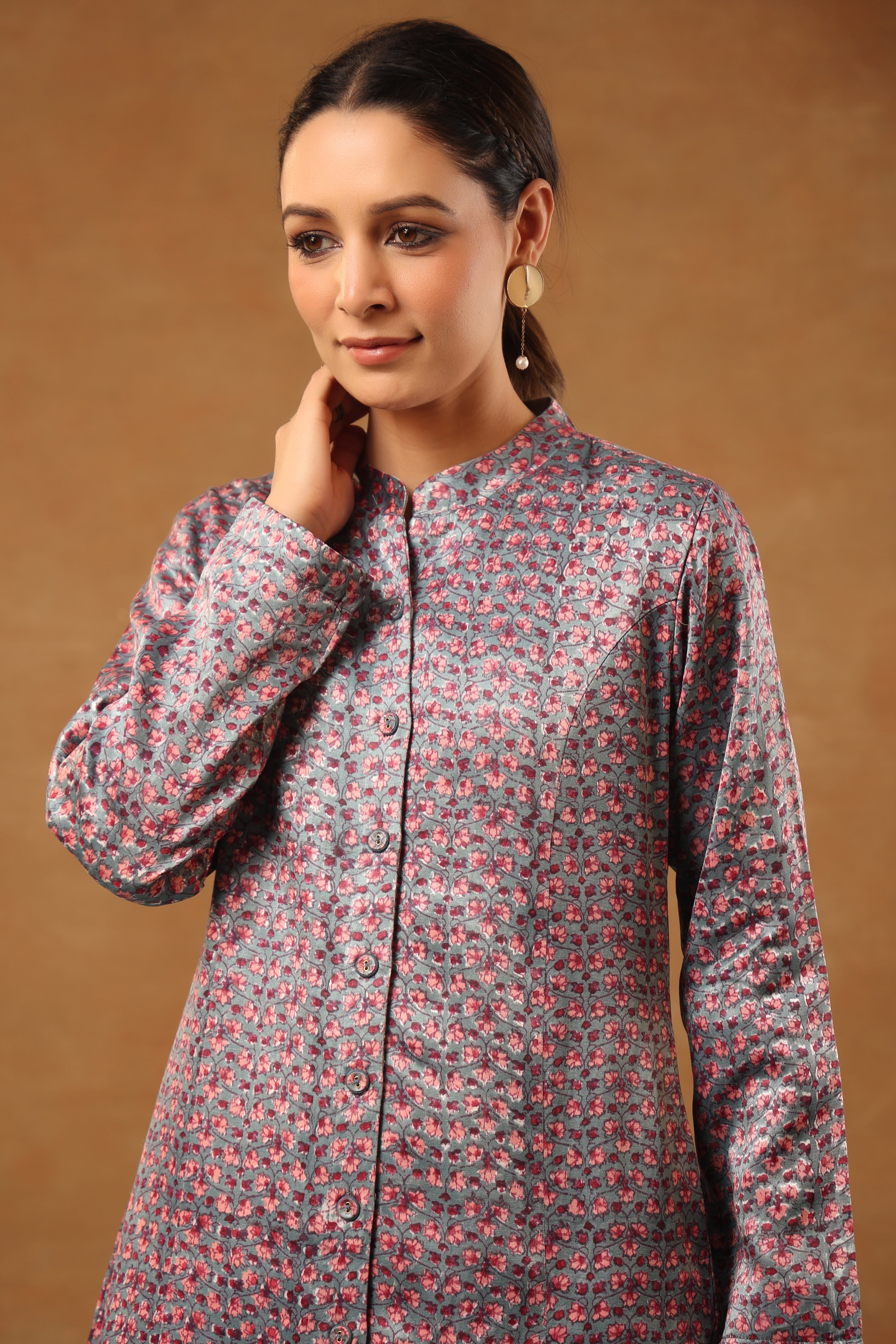 Stone Blue mashru silk long jacket
