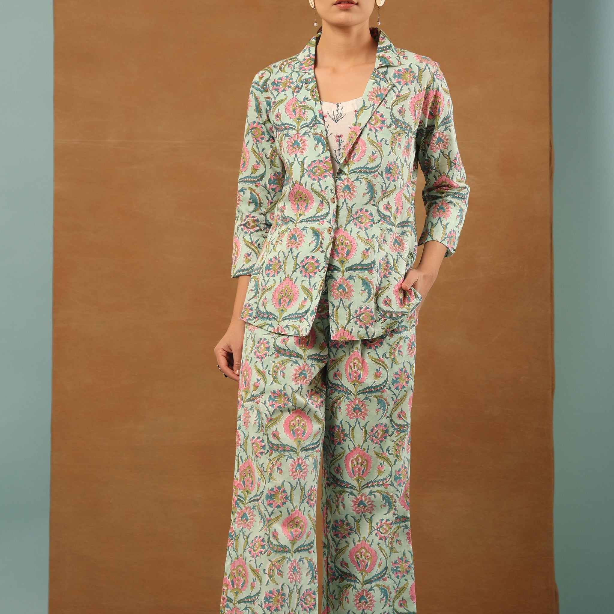 Mint green with flamingo pink Co-ord Set