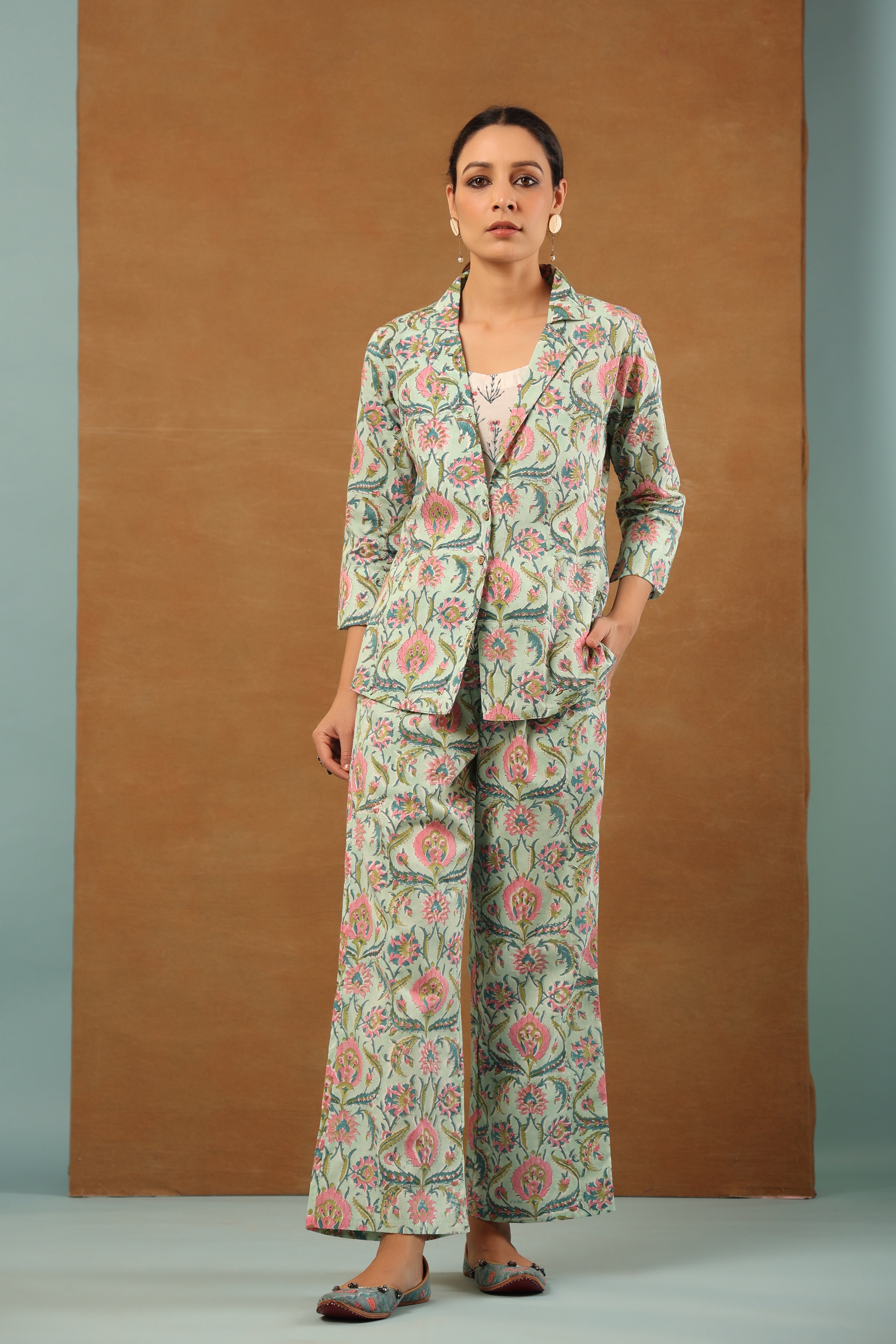 Mint green with flamingo pink Co-ord Set