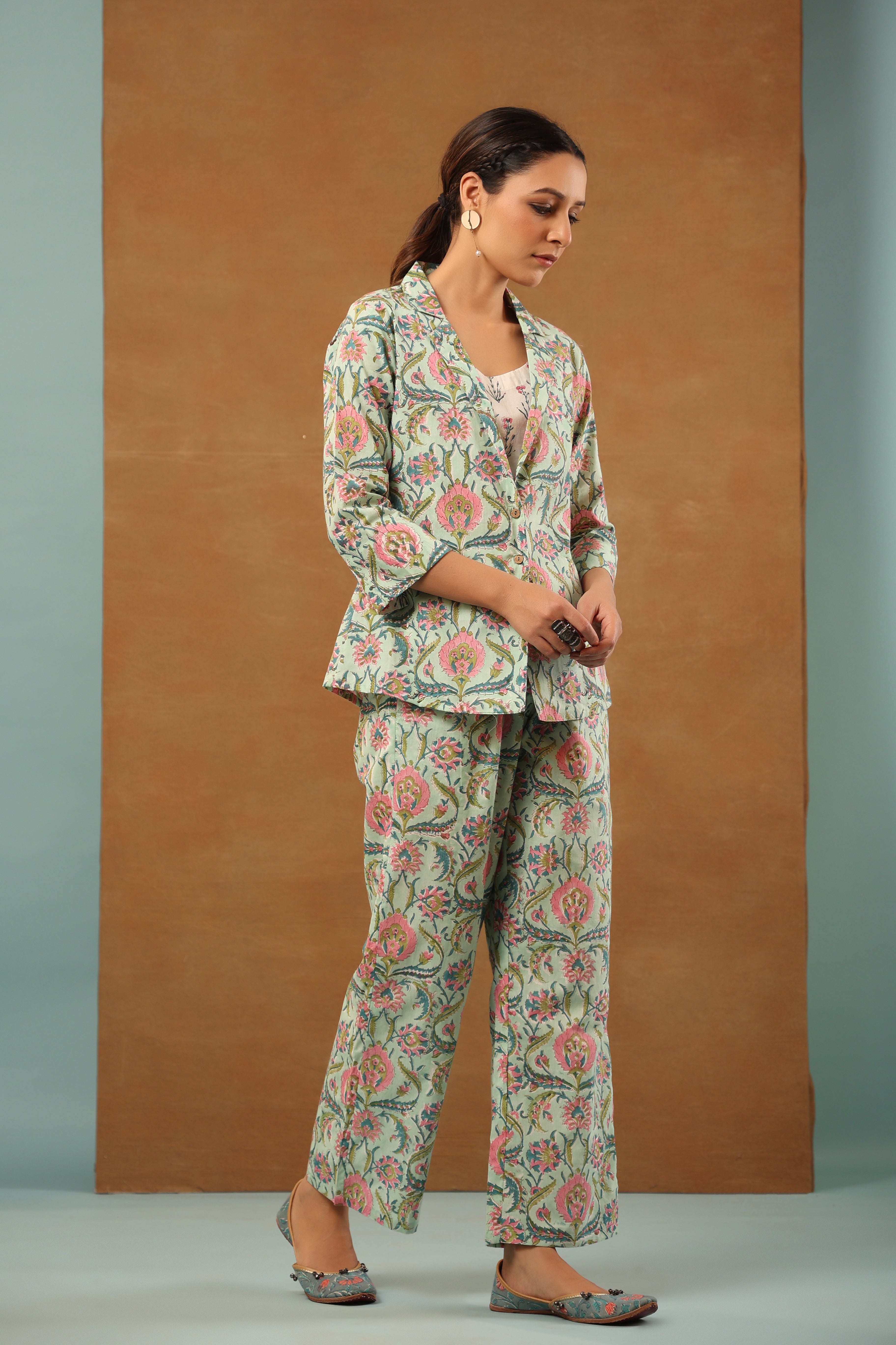 Mint green with flamingo pink Co-ord Set