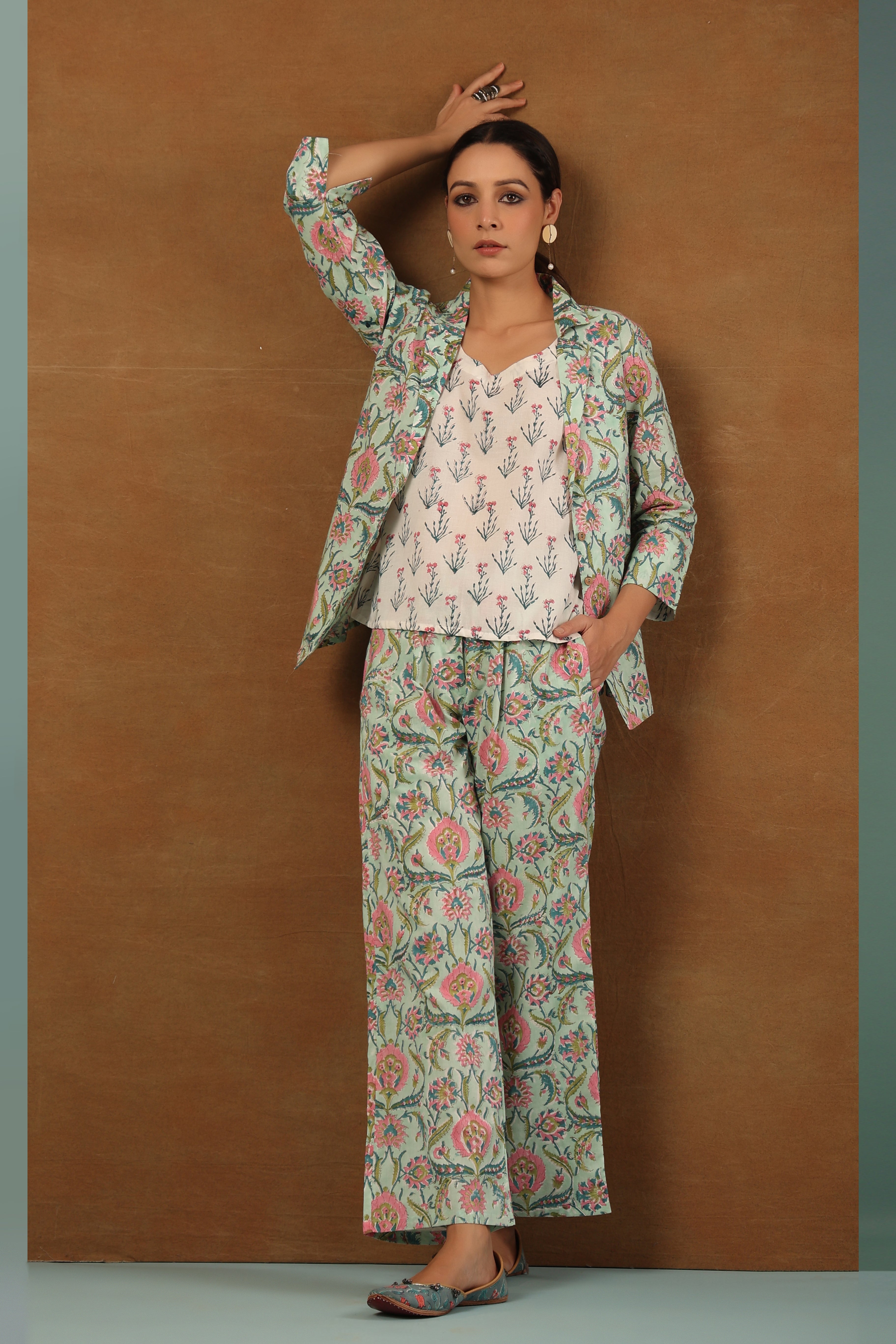 Mint green with flamingo pink Co-ord Set