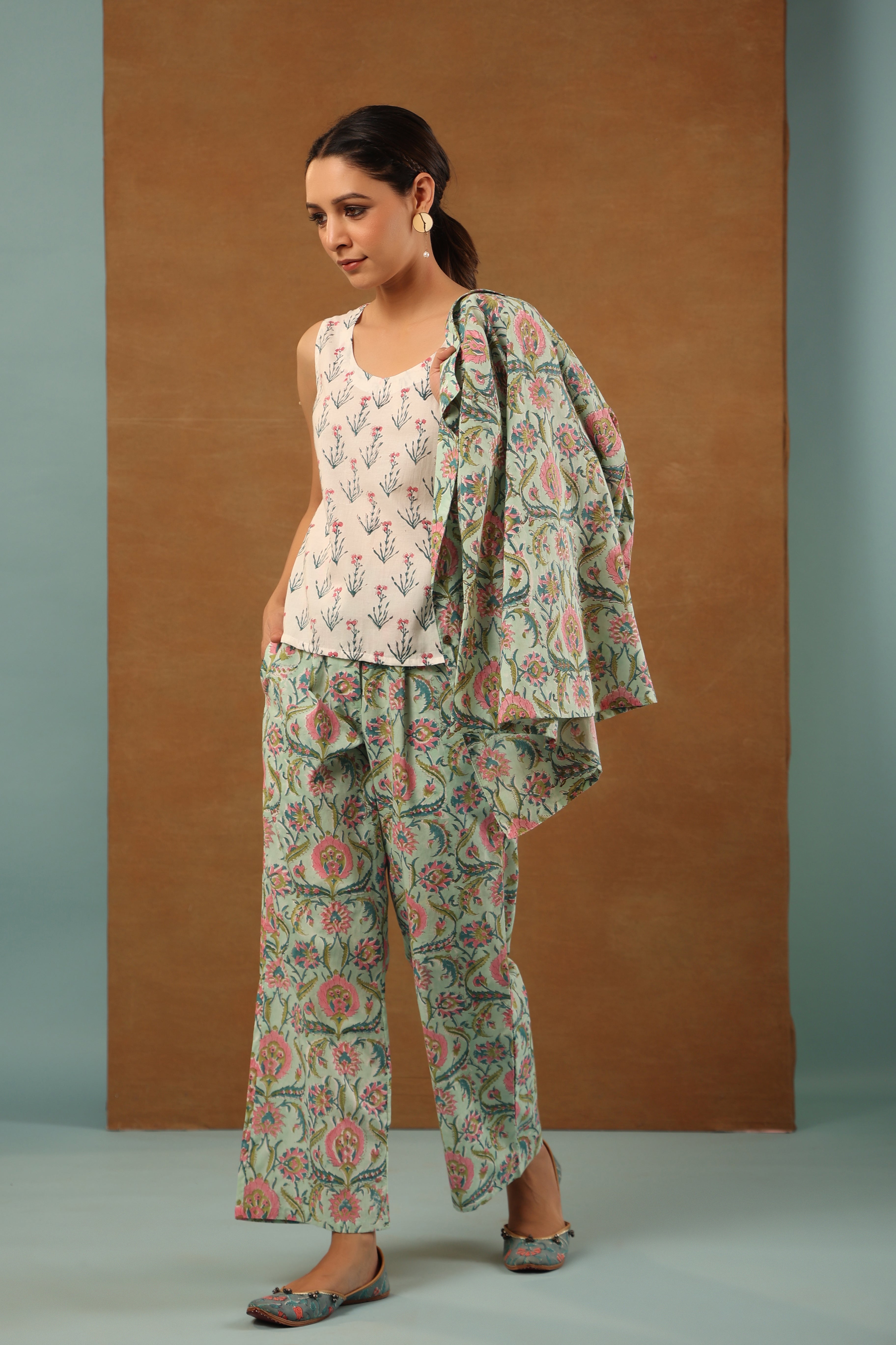 Mint green with flamingo pink Co-ord Set