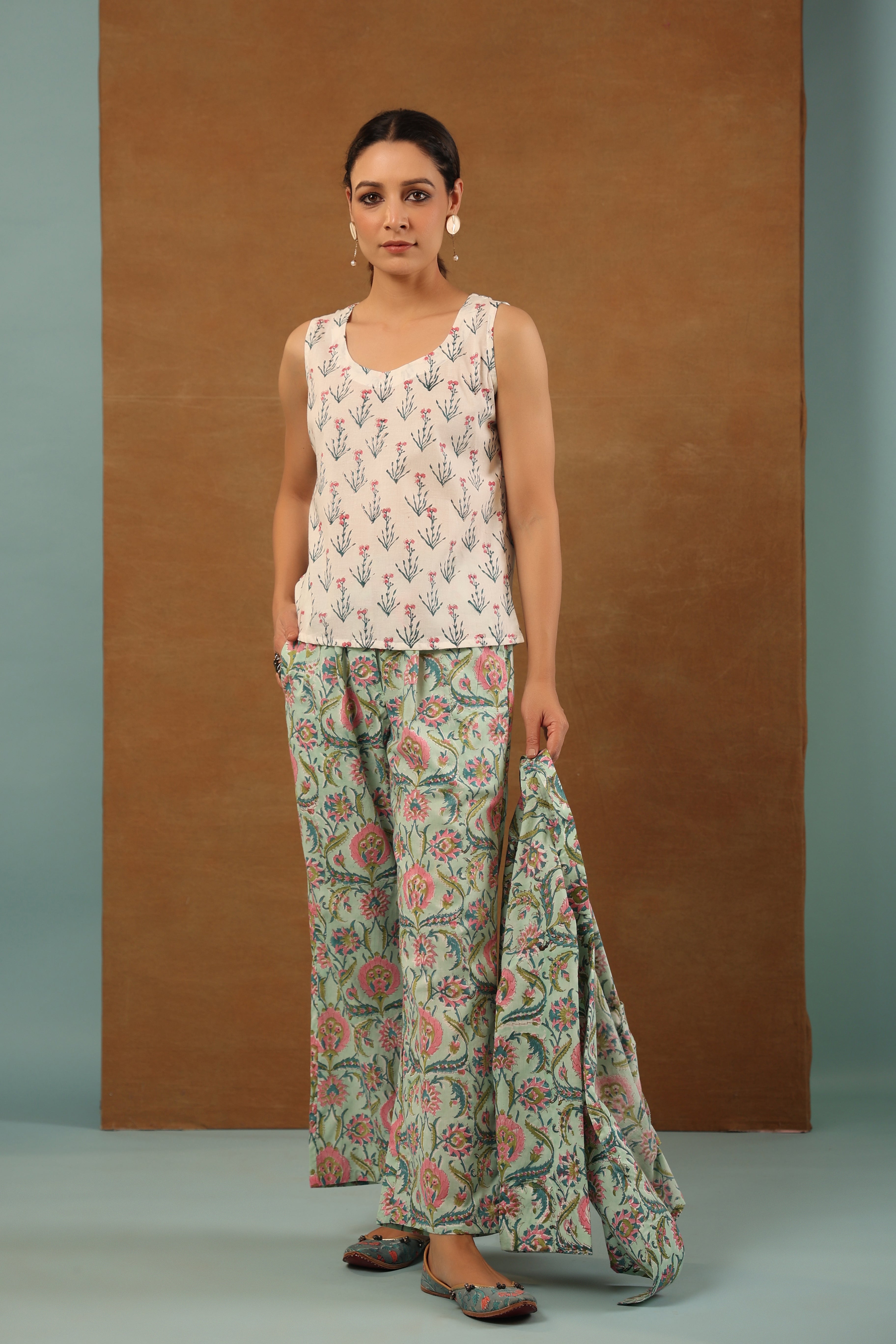 Mint green with flamingo pink Co-ord Set