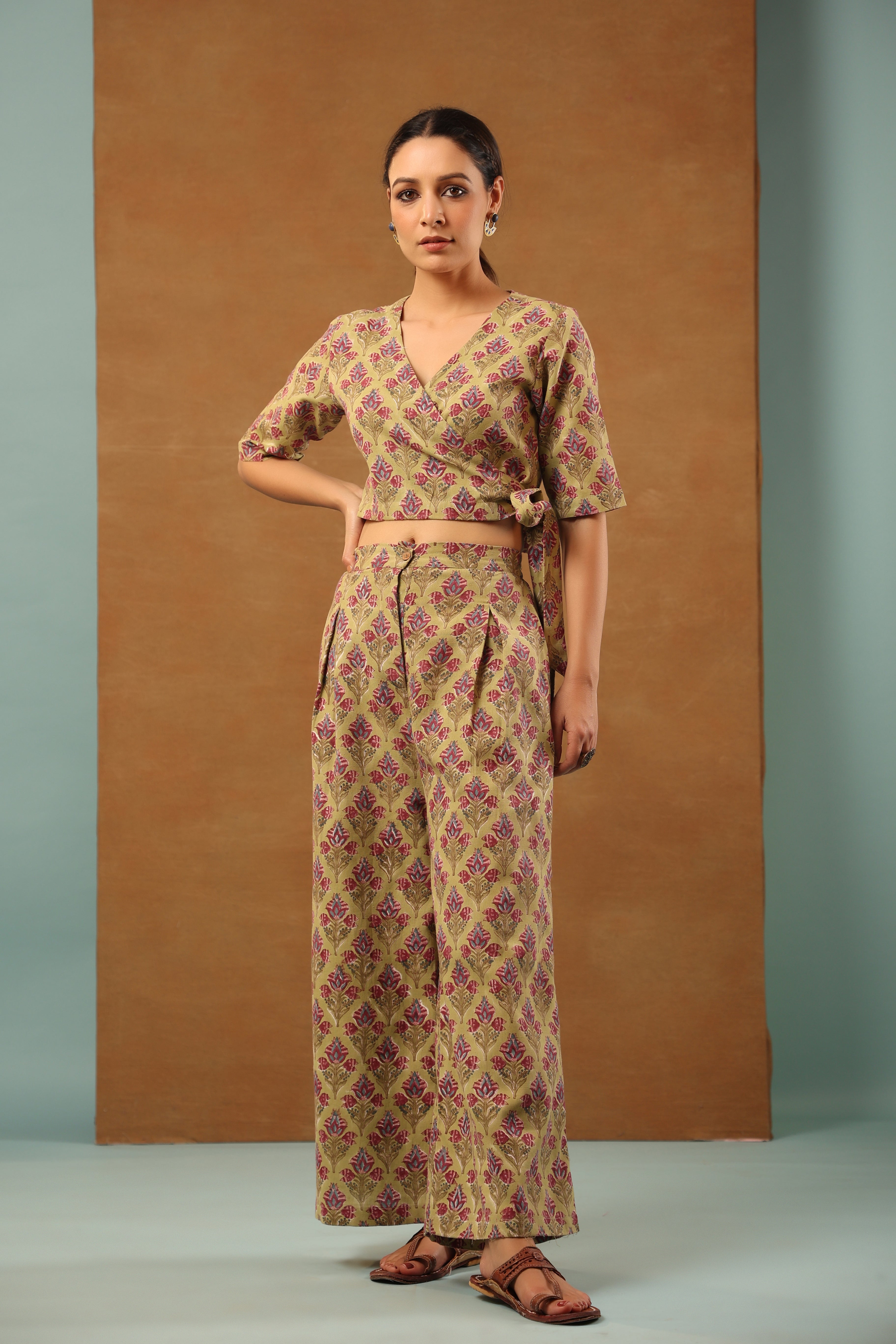 Moss green with rouge pink Co-ord Set