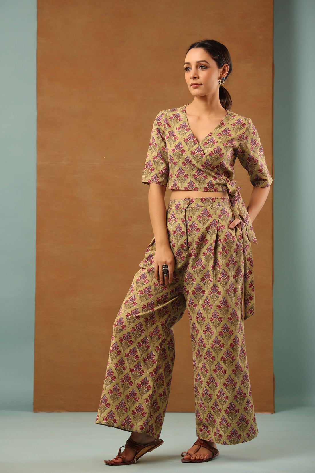 Moss green with rouge pink Co-ord Set